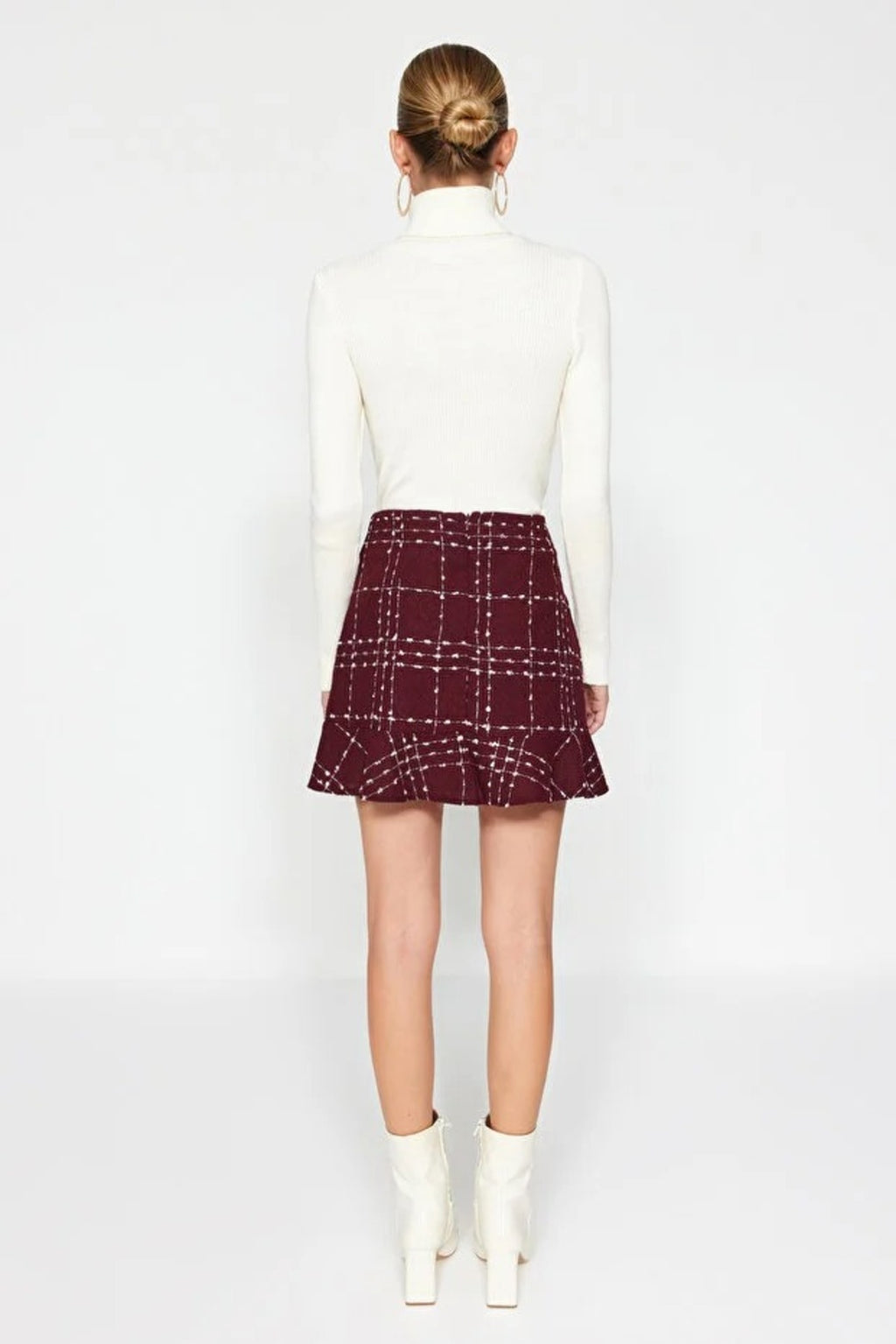 Tweed Skirt Flounce Mini Woven Skirt Button Detail