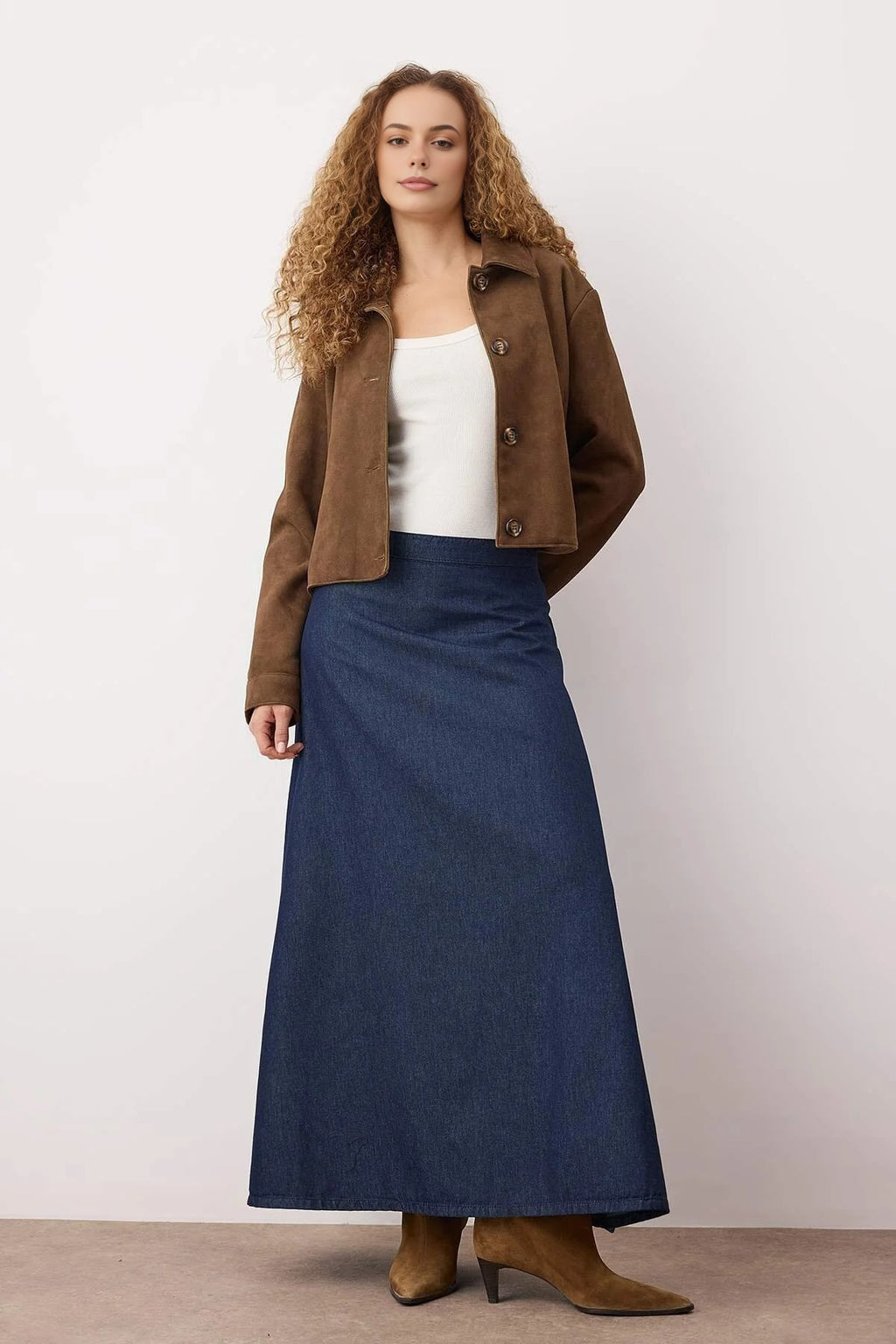 Flounced Maxi Denim Skirt