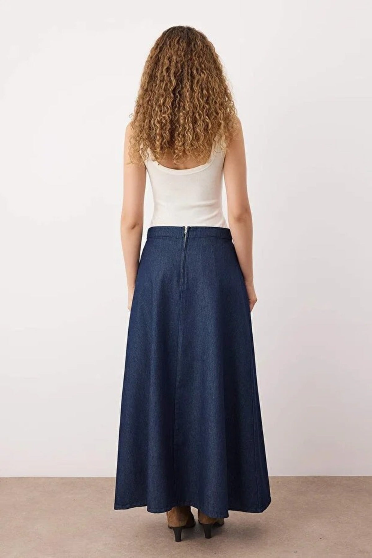 Flounced Maxi Denim Skirt
