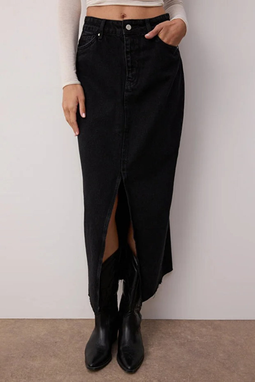 Slit Maxi Denim Skirt