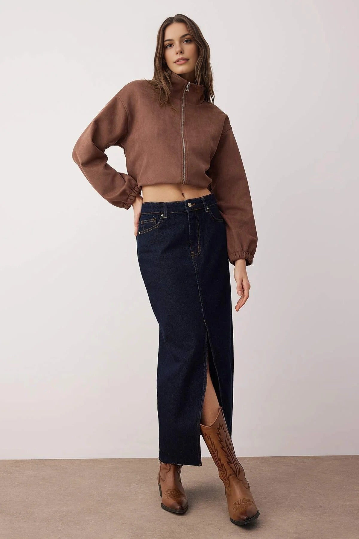 Slit Maxi Denim Skirt