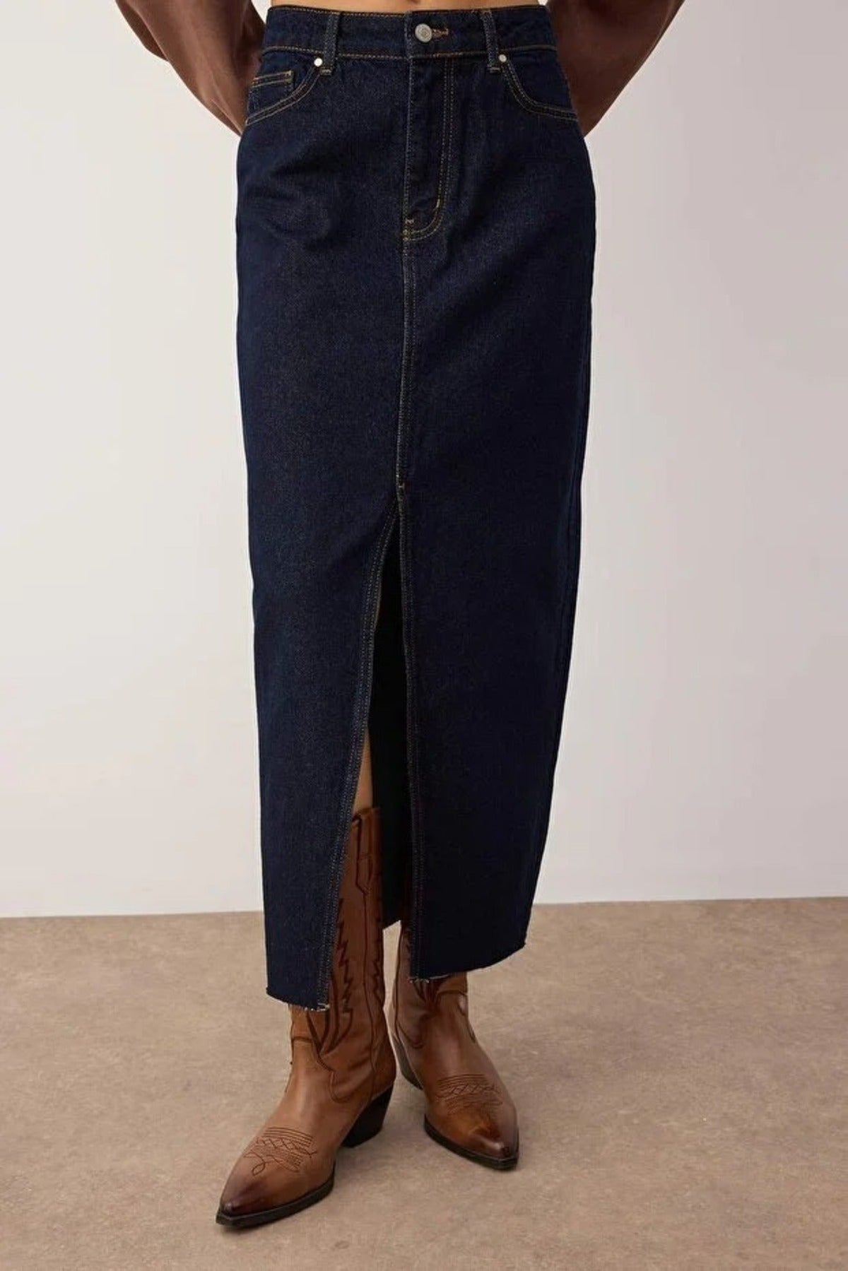 Slit Maxi Denim Skirt