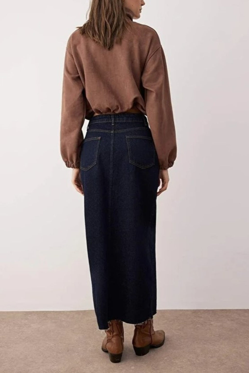 Slit Maxi Denim Skirt