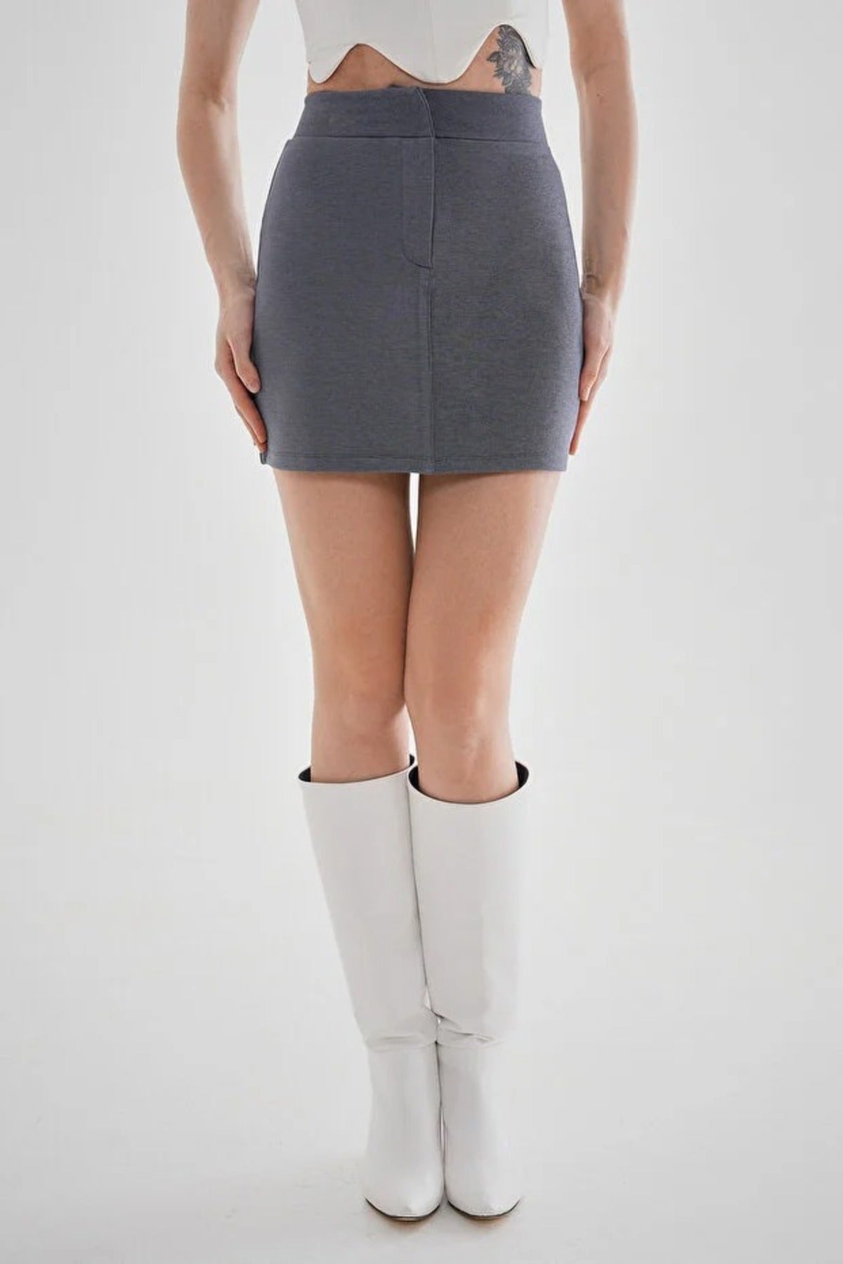 High Waist Zippered Mini Knitted Skirt