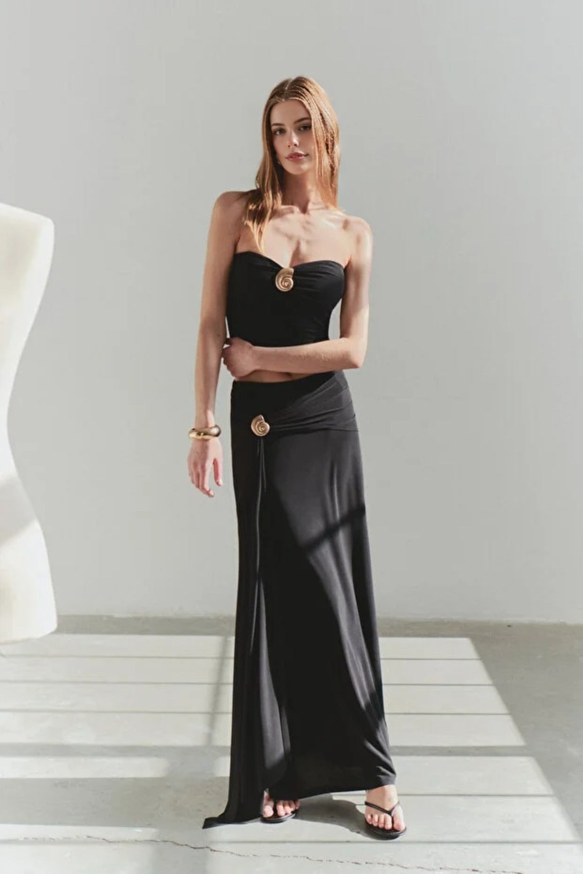 Knit Long Skirt with Accessory Detail