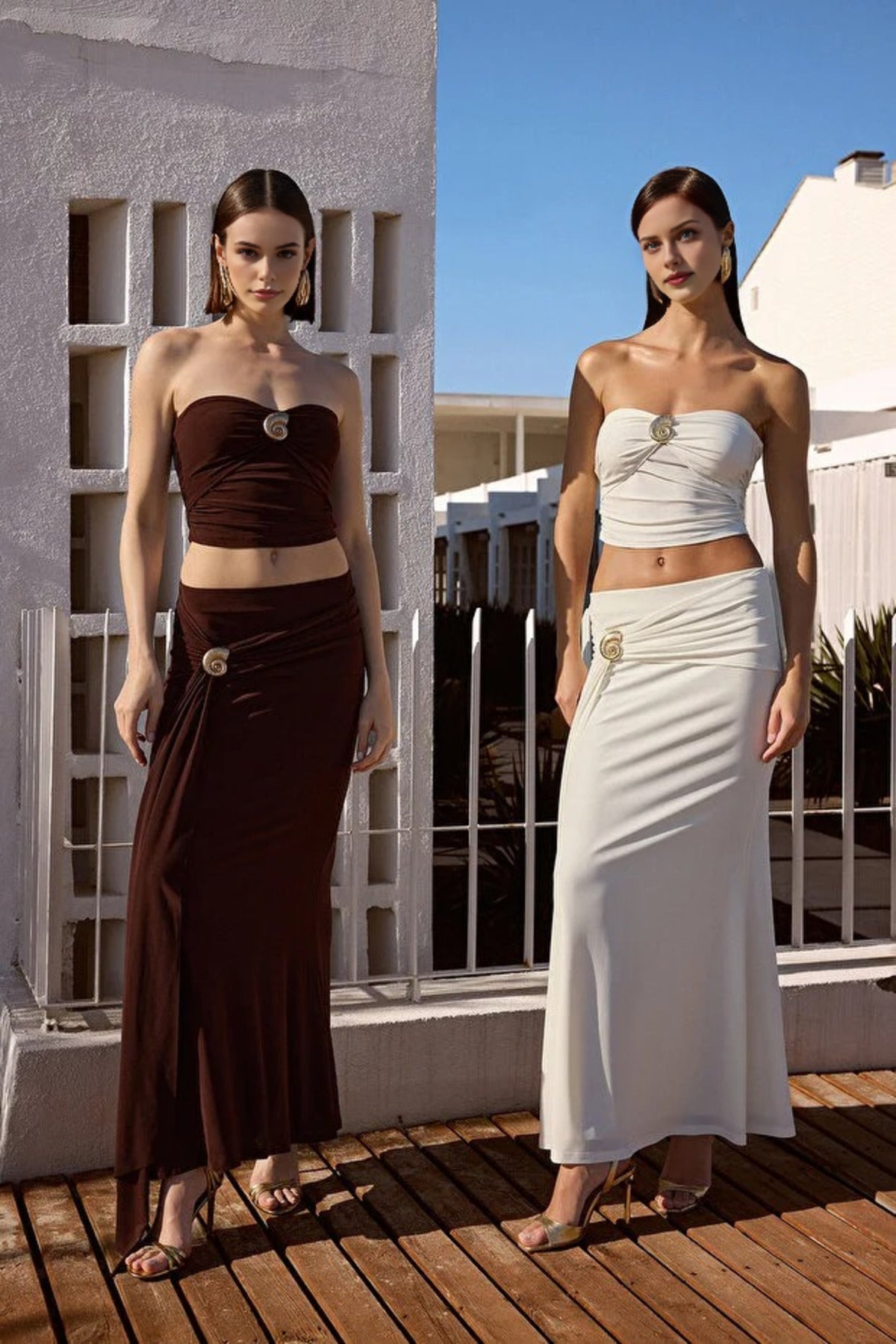 Knit Long Skirt with Accessory Detail