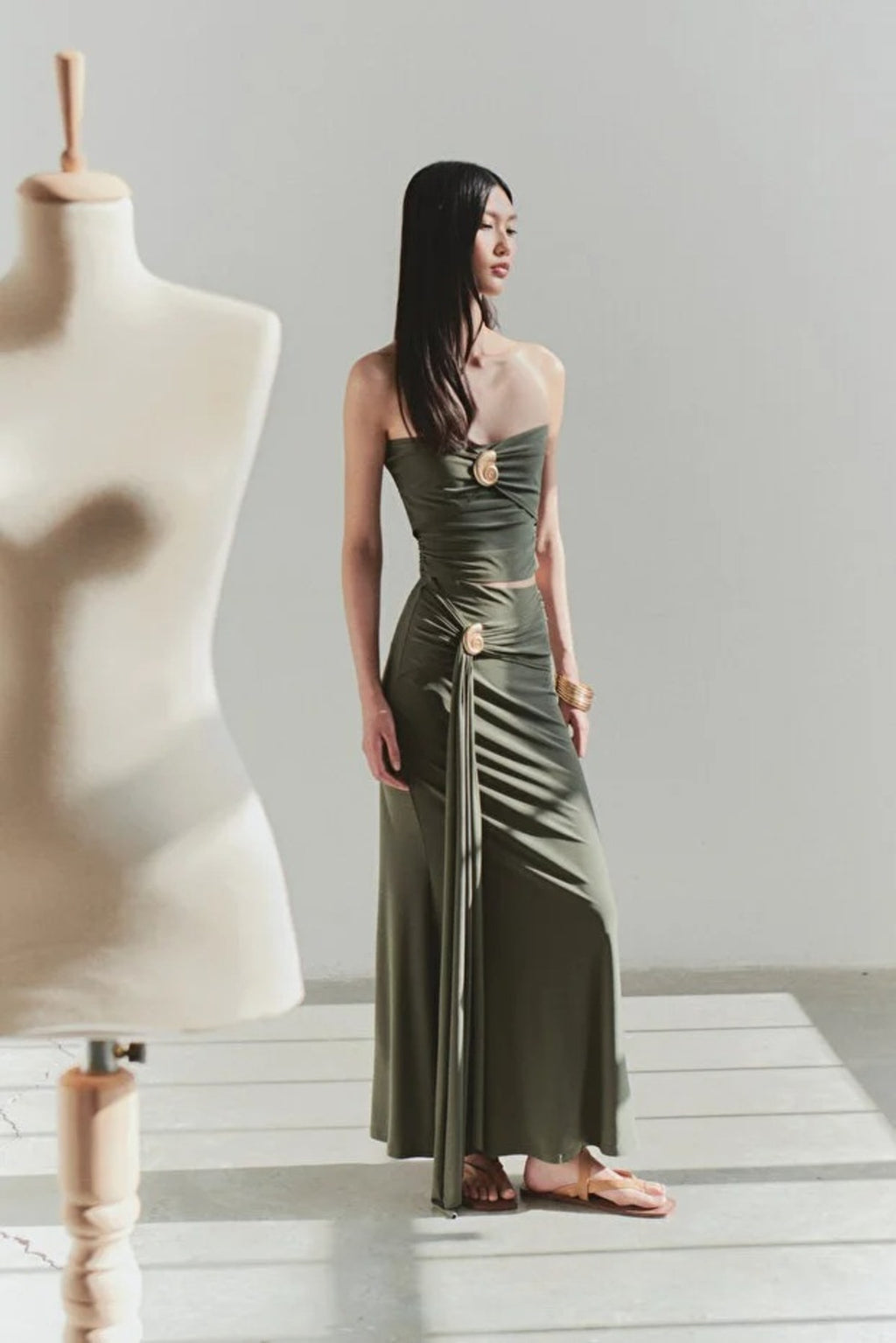 Knit Long Skirt with Accessory Detail