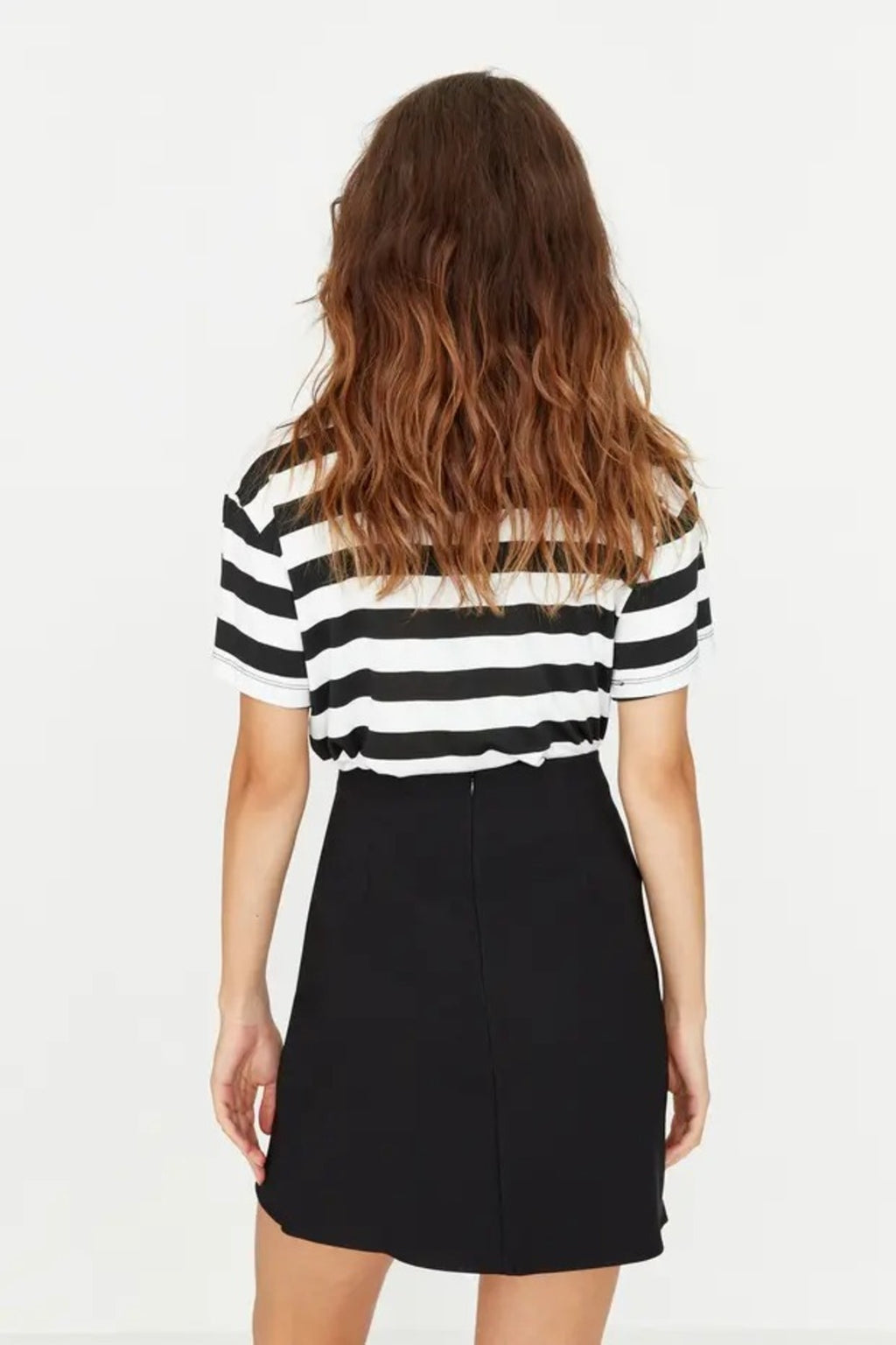 Double-Breasted Mini Woven Skirt with Front Gathering Detail