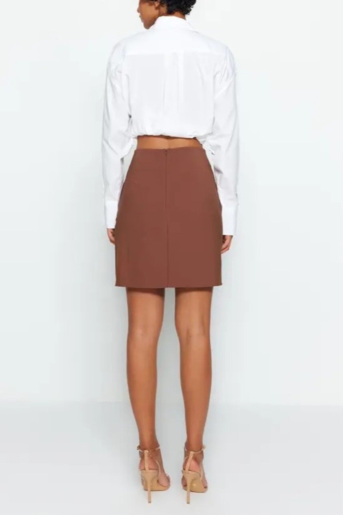 Double-Breasted Mini Woven Skirt with Front Gathering Detail