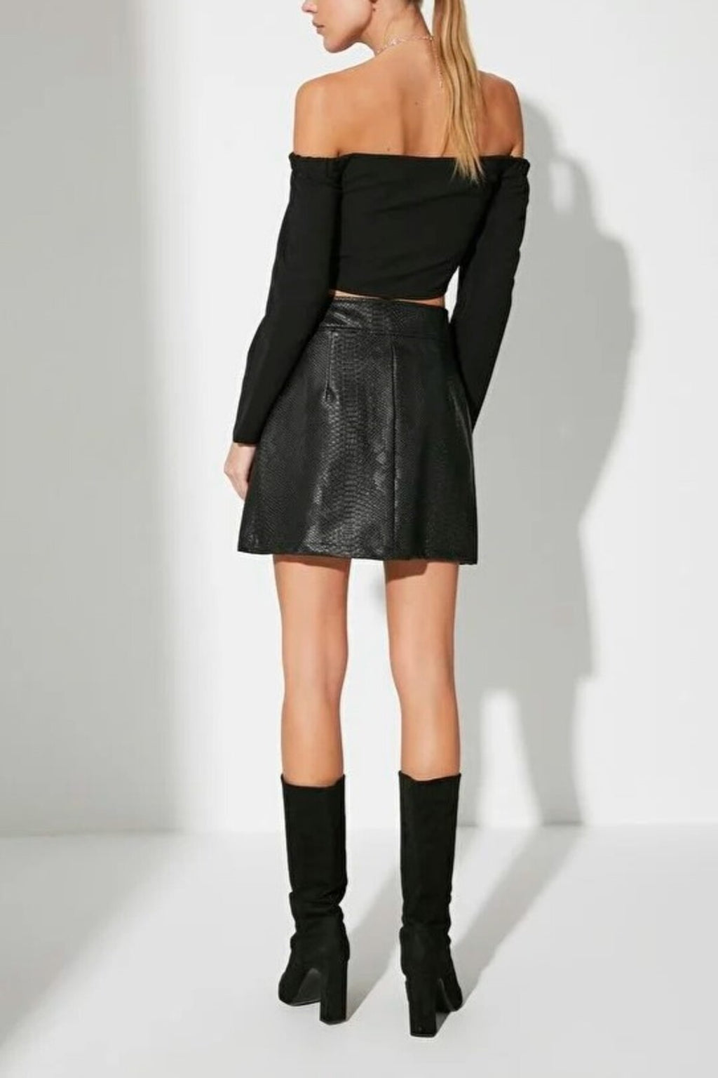 A-Line Faux Leather Mini Woven Skirt