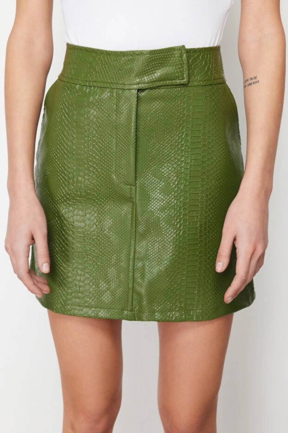 A-Line Faux Leather Mini Woven Skirt