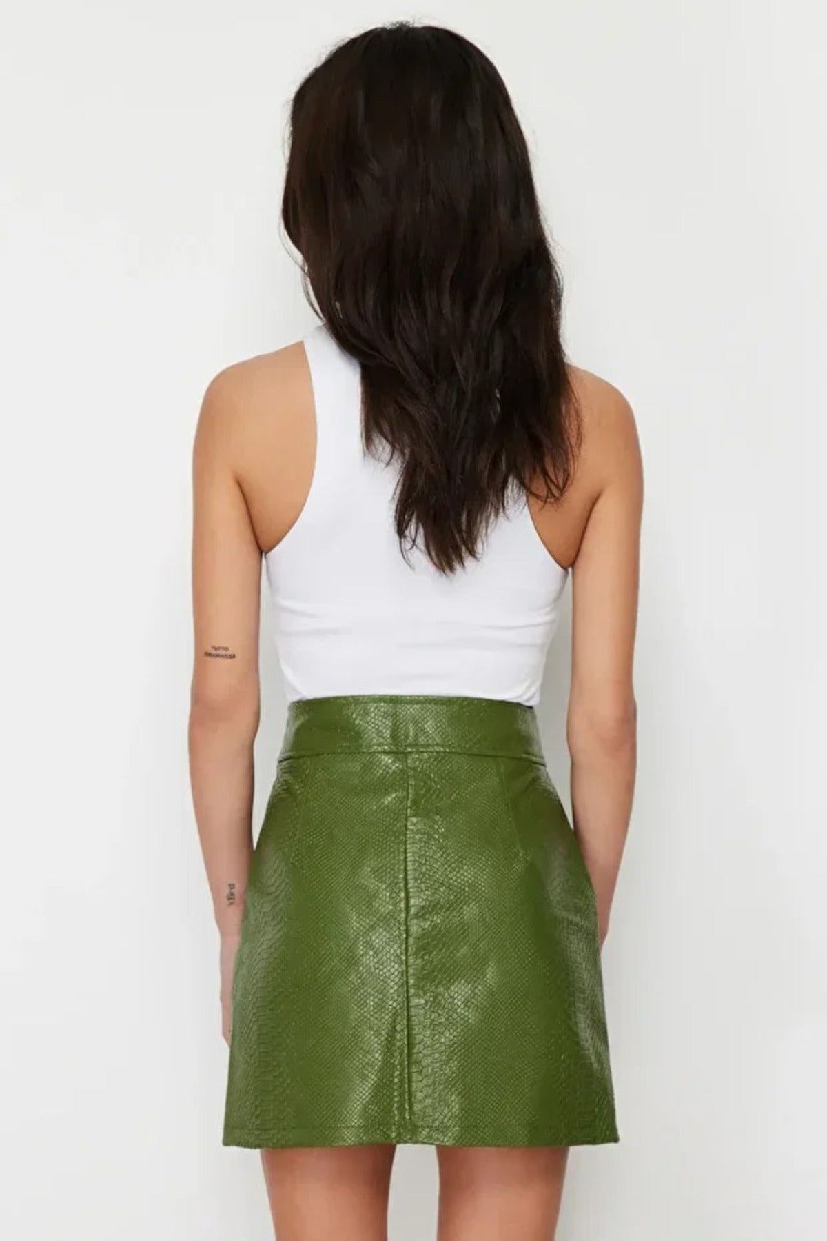 A-Line Faux Leather Mini Woven Skirt