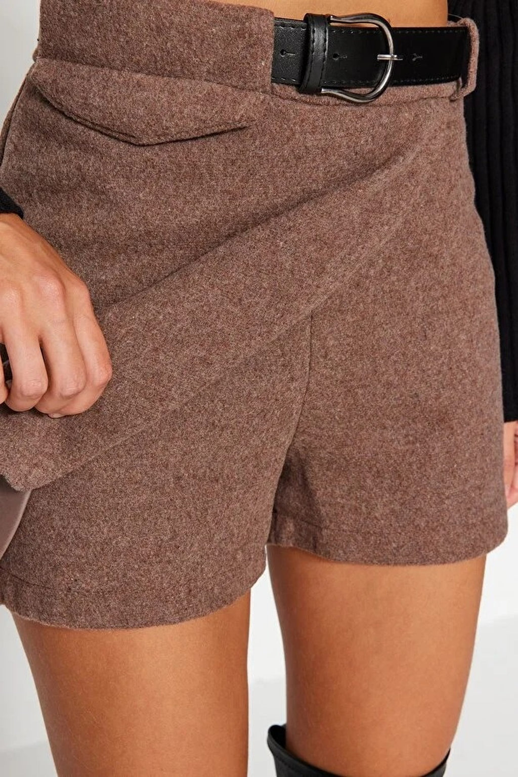 Woven Short Skirt with Belt Detail