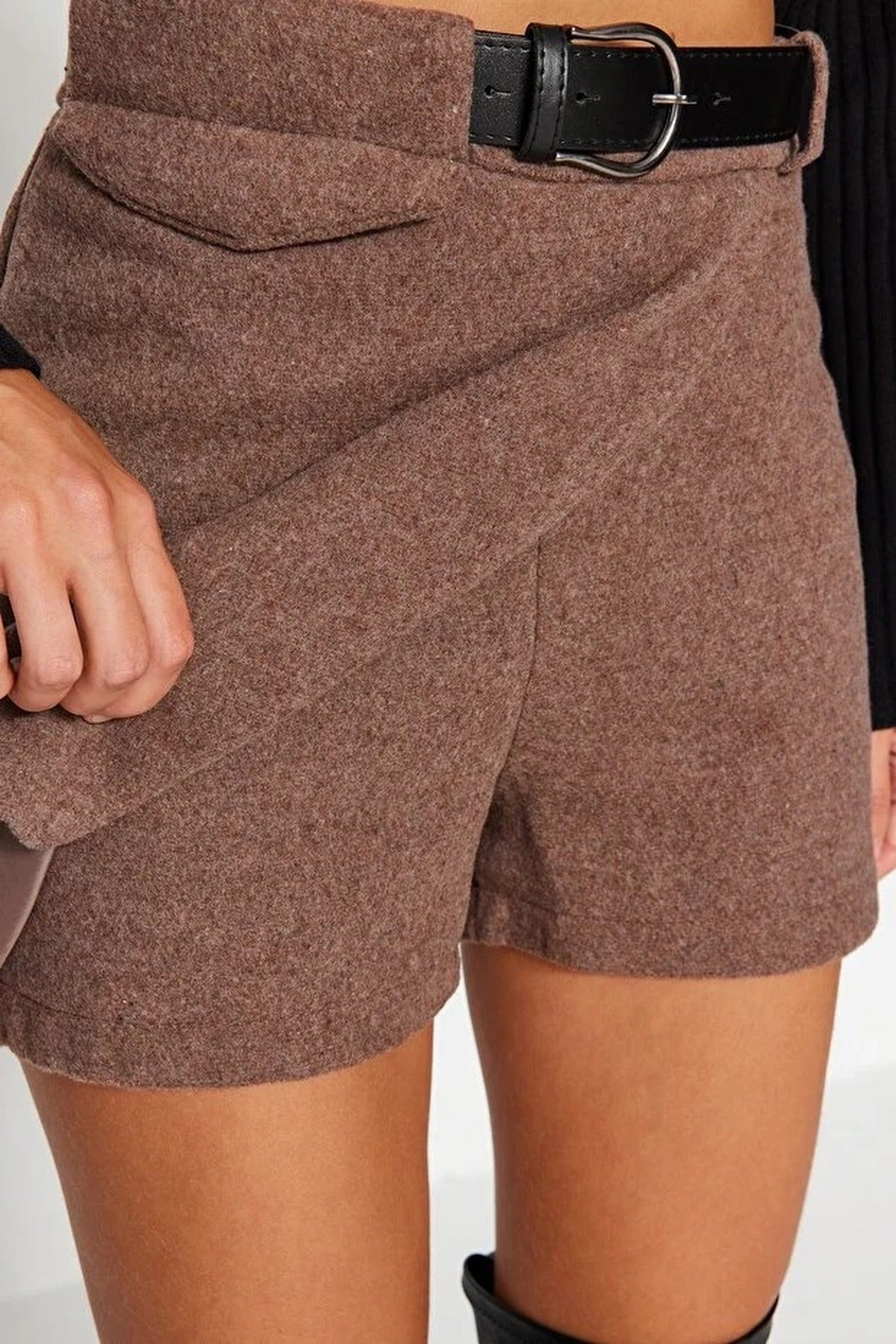 Woven Short Skirt with Belt Detail