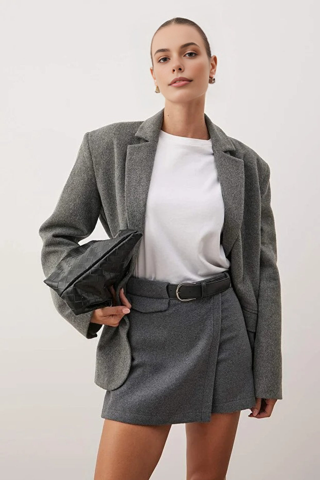 Woven Short Skirt with Belt Detail