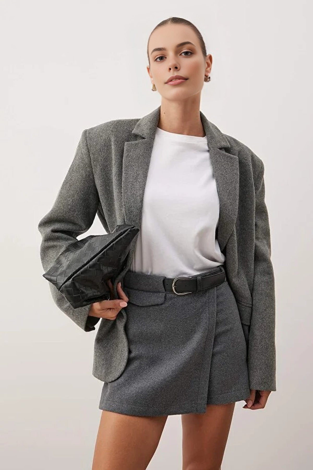 Woven Short Skirt with Belt Detail