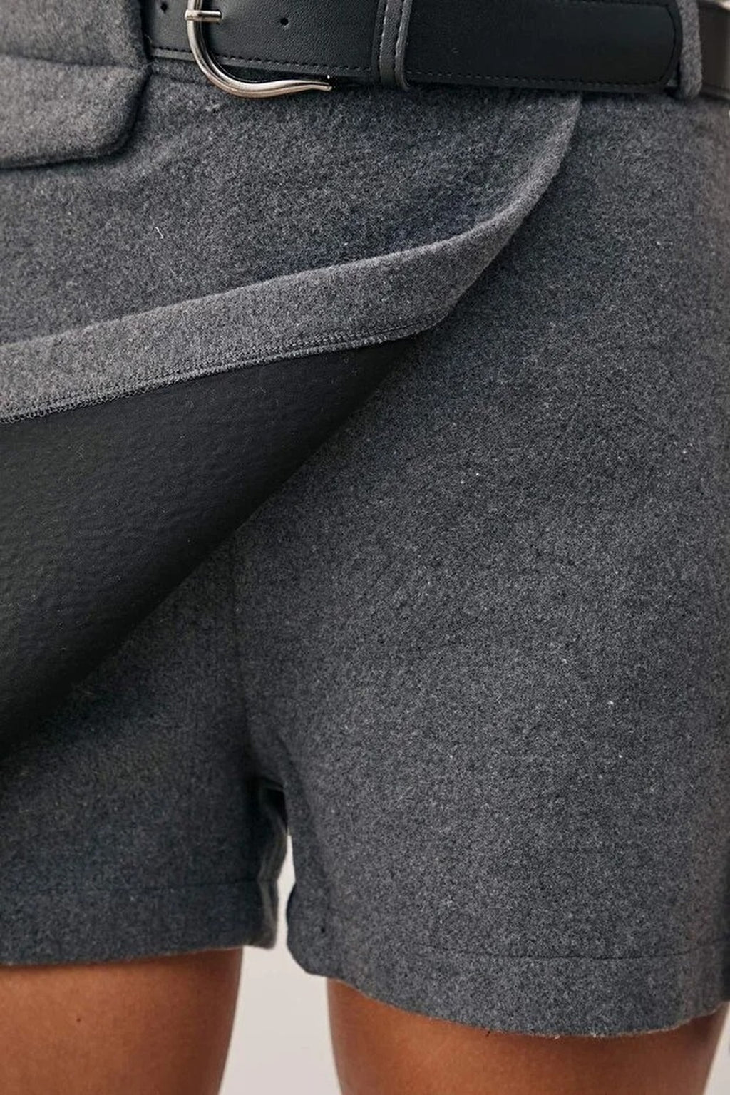 Woven Short Skirt with Belt Detail