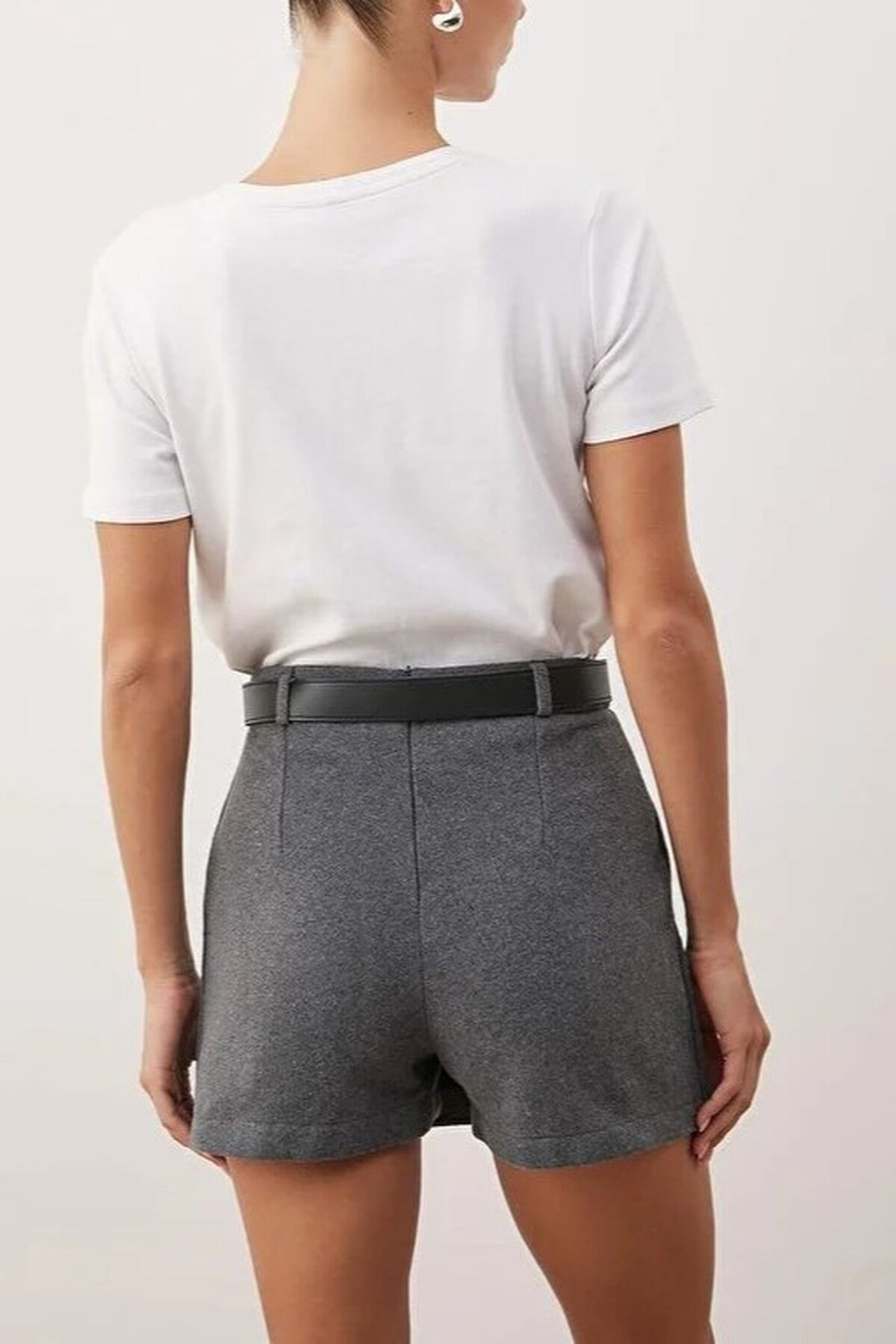 Woven Short Skirt with Belt Detail