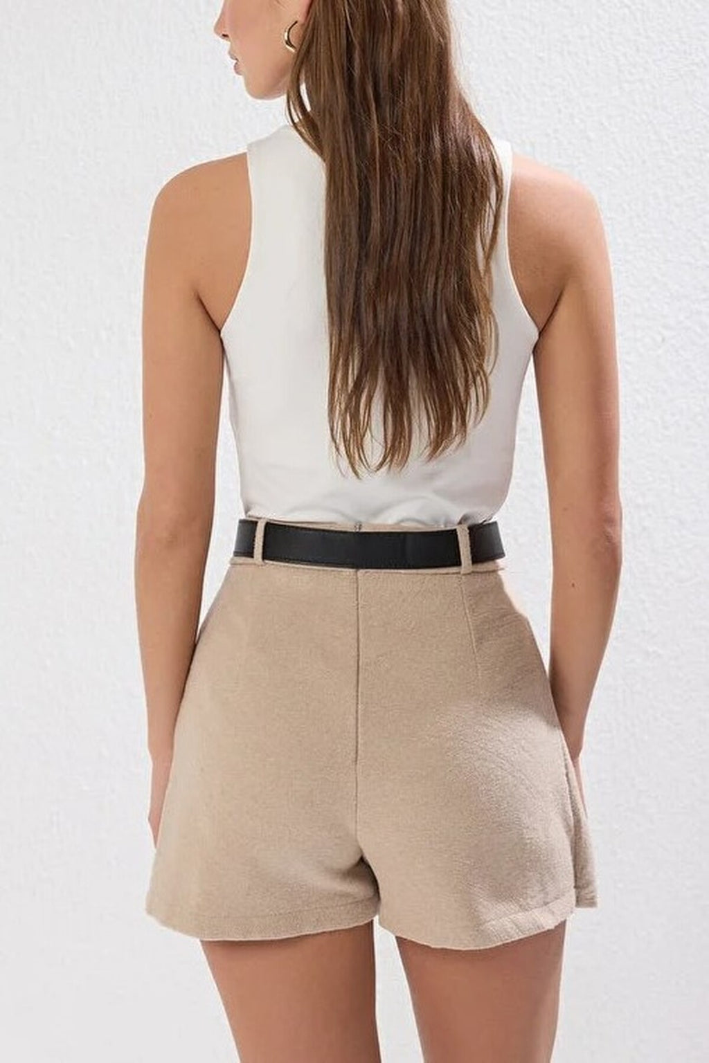 Woven Short Skirt with Belt Detail