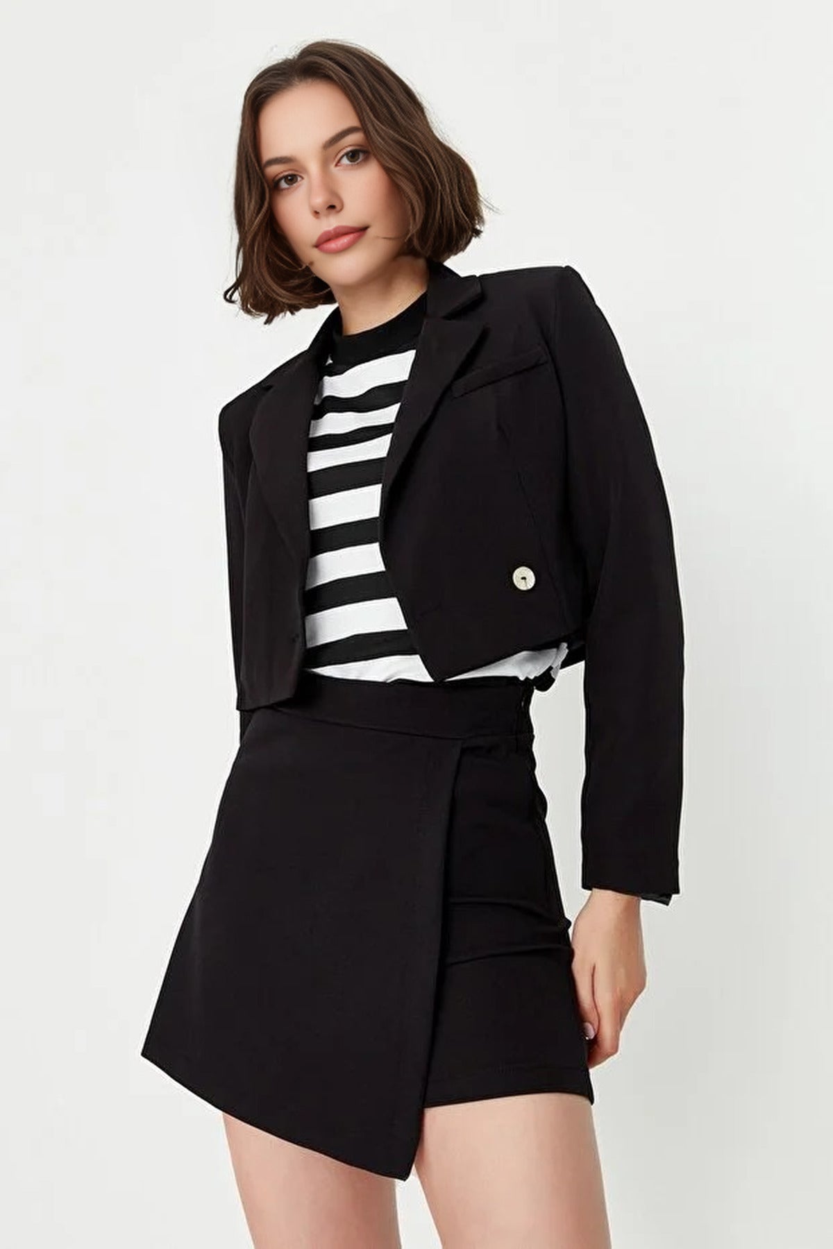 Double-Breasted Woven Short Skirt