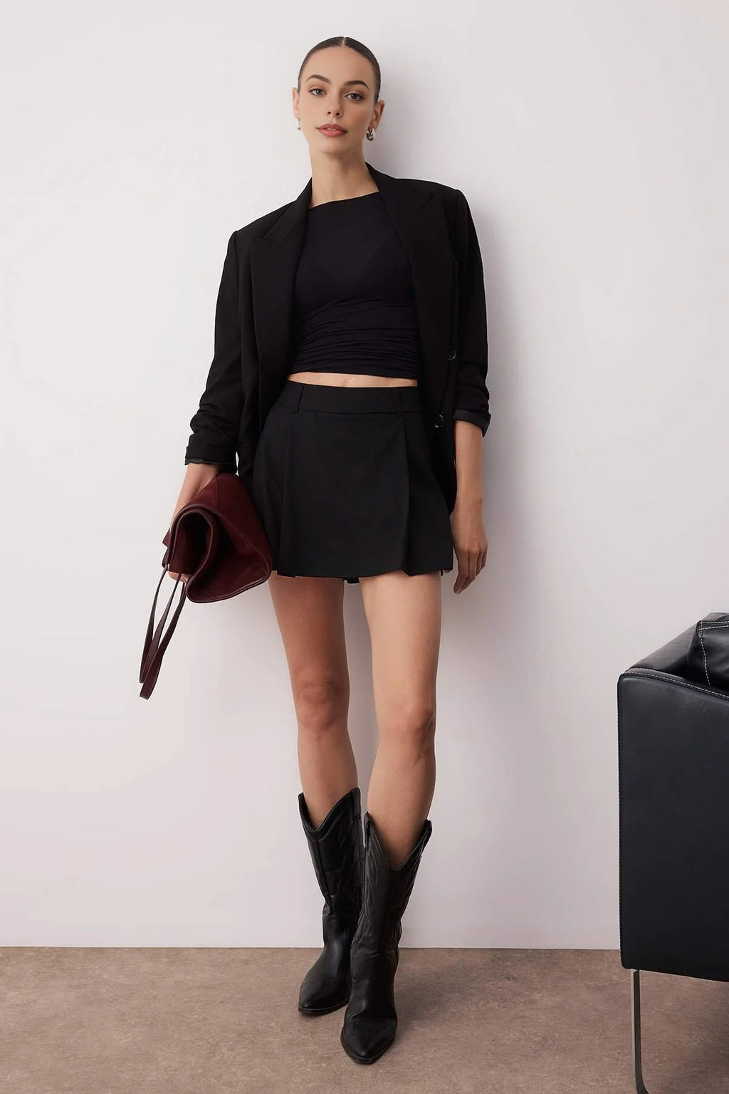Pleated Woven Short Skirt