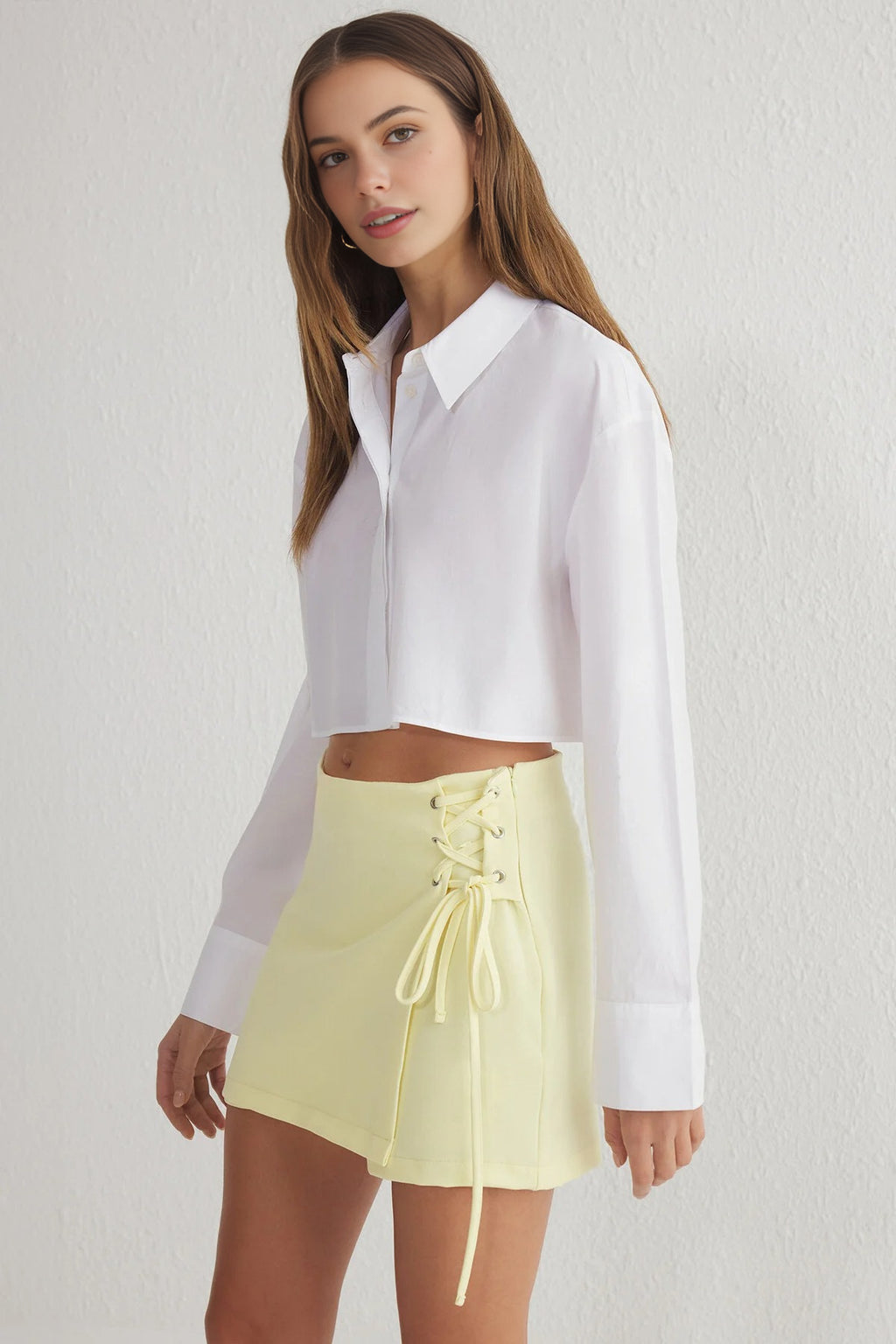 Woven Short Skirt with Tie and Eyelet Detail