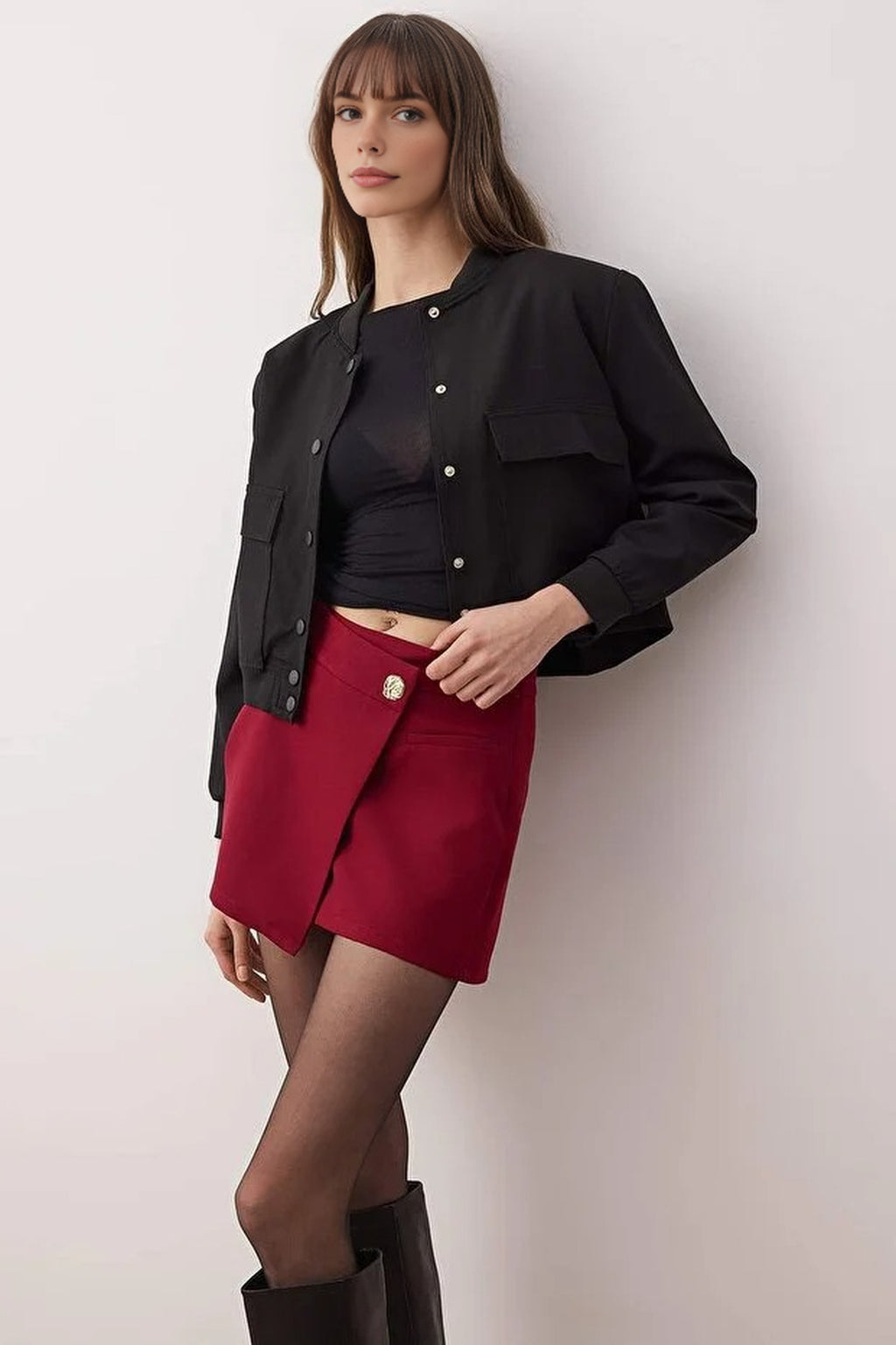 Mini Short Skirt with Button Detail