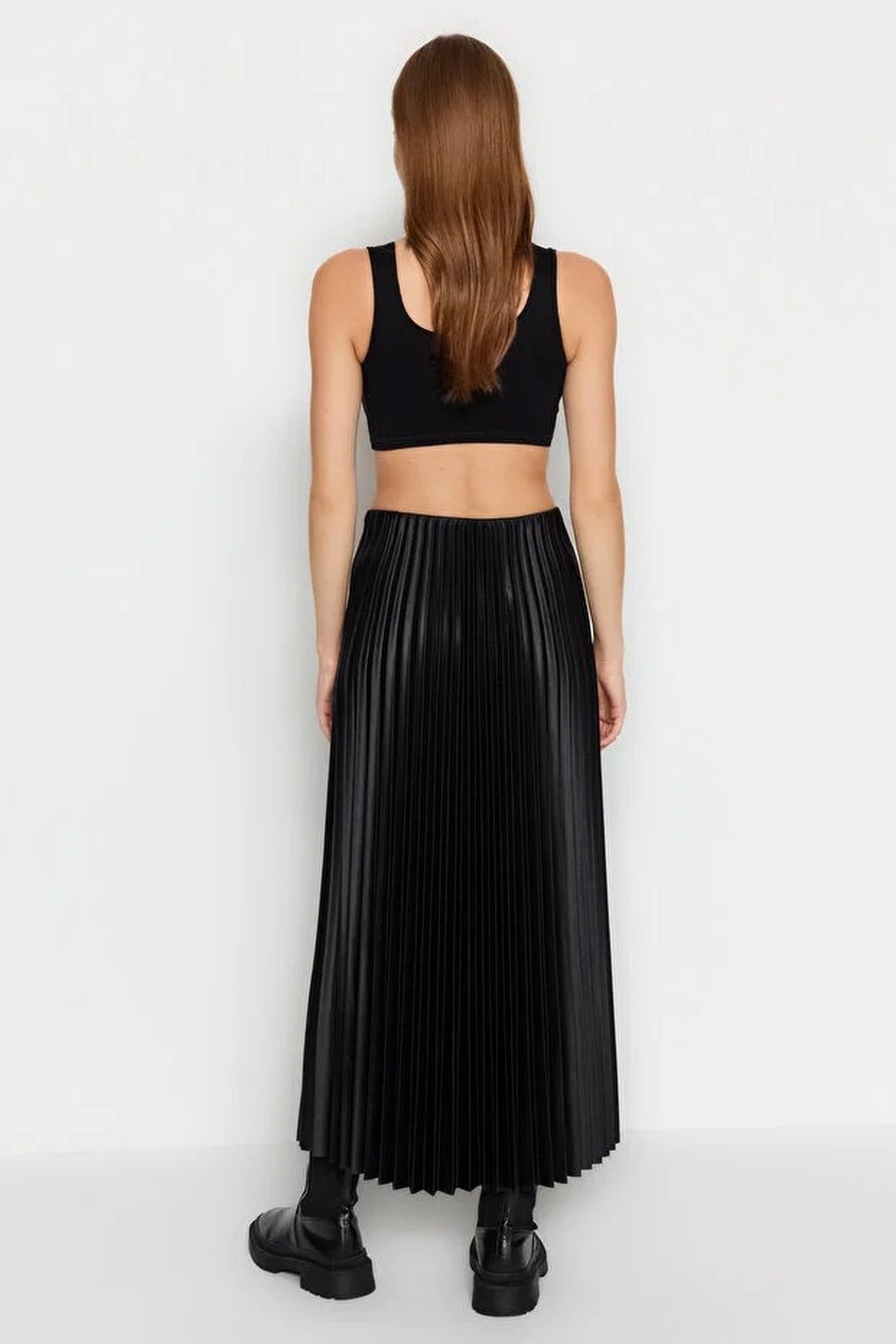Pleated Maxi Stretch Knit Skirt