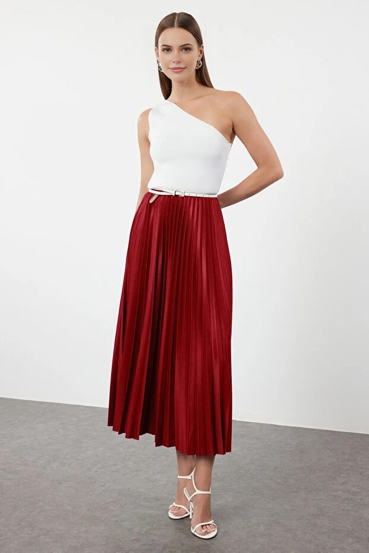 Pleated Maxi Stretch Knit Skirt