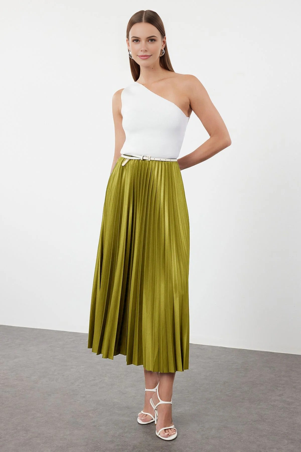 Pleated Maxi Stretch Knit Skirt