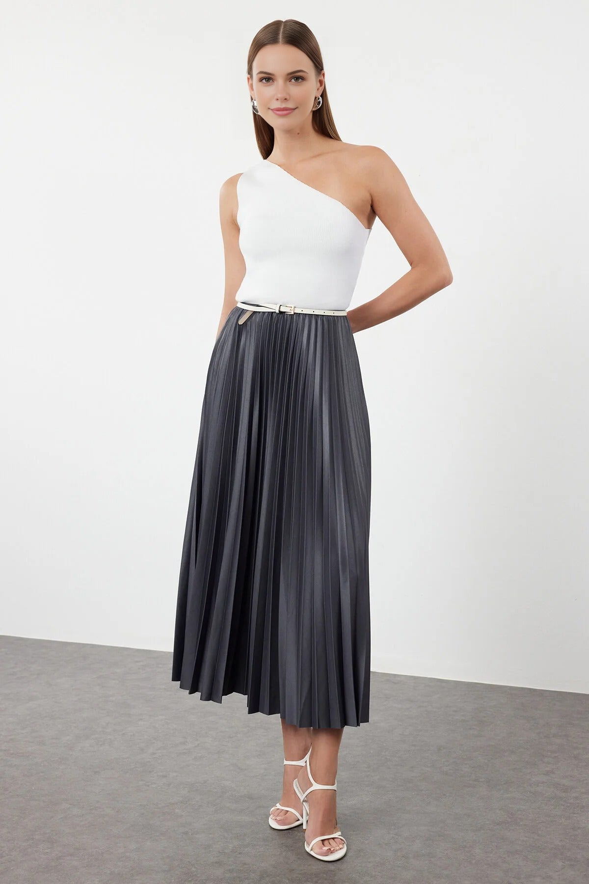Pleated Maxi Stretch Knit Skirt
