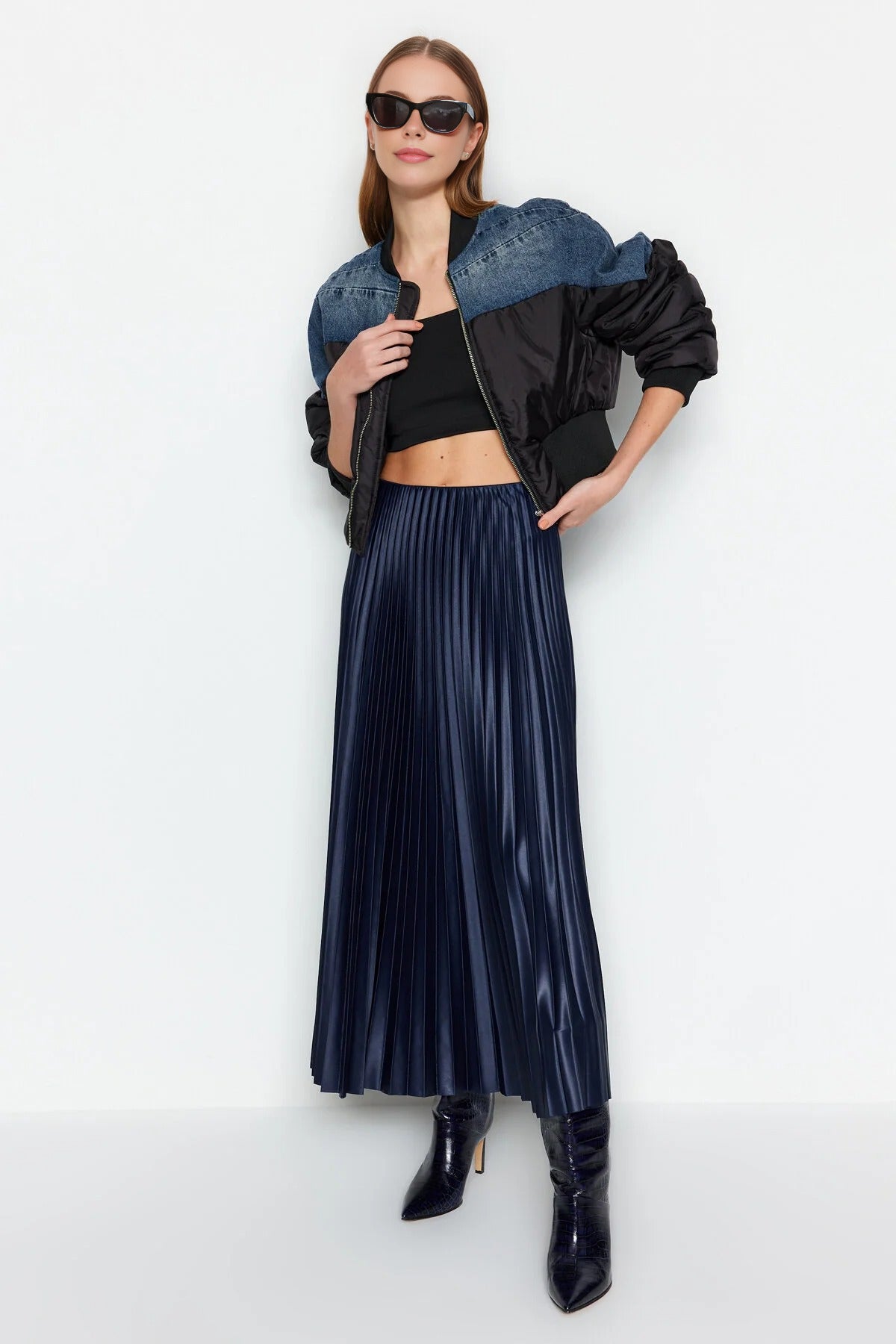 Pleated Maxi Stretch Knit Skirt