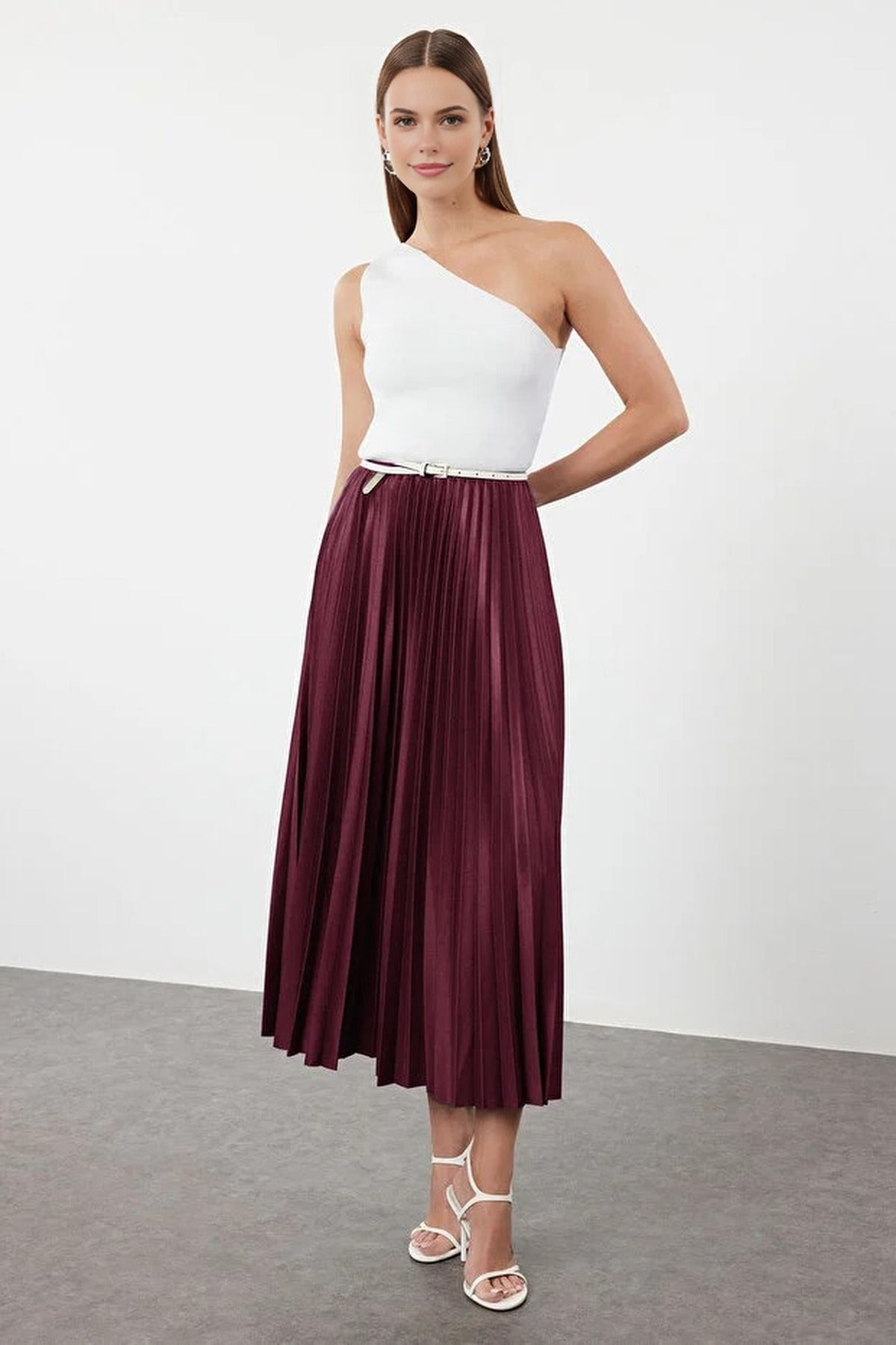 Pleated Maxi Stretch Knit Skirt