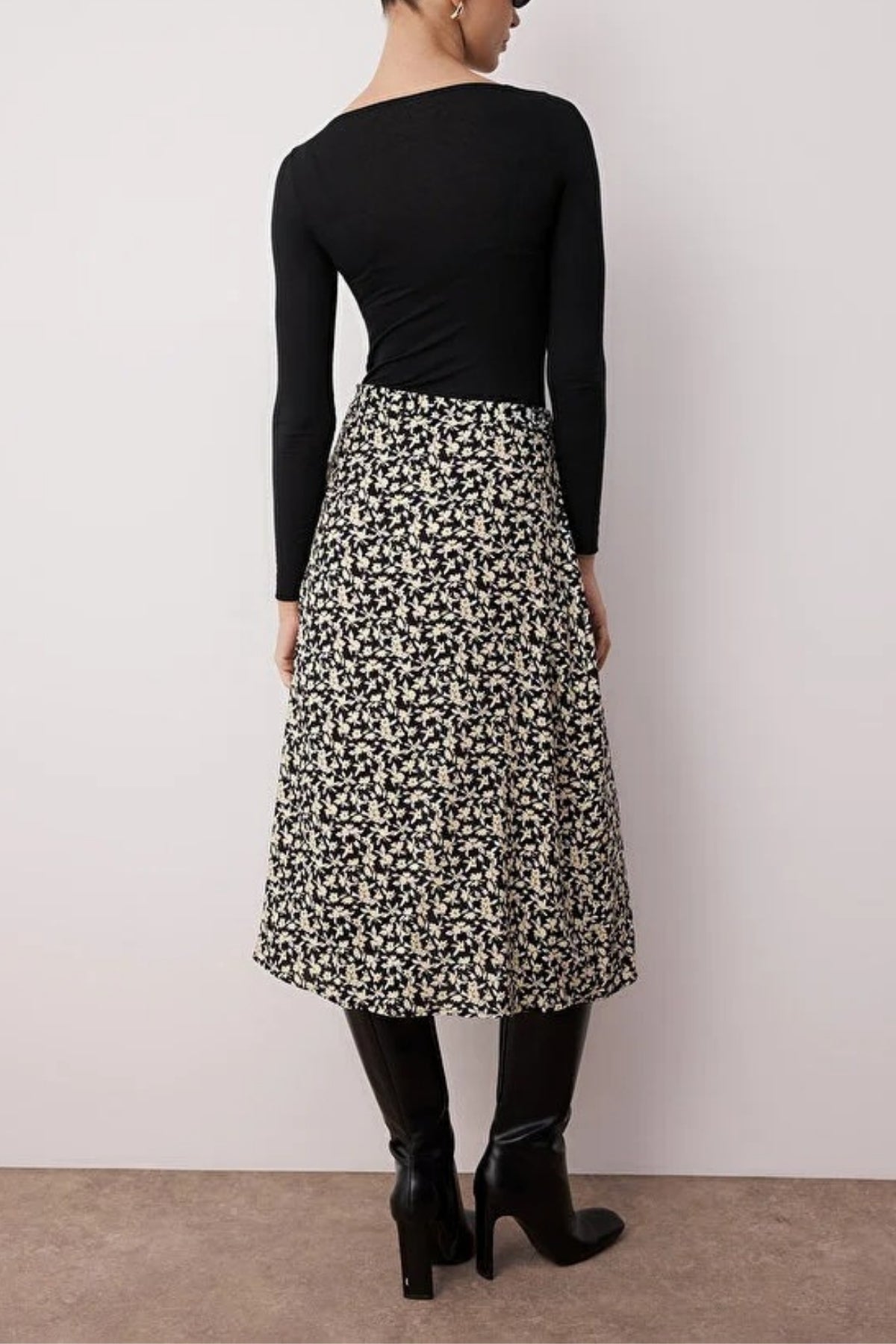 Floral Print Midi Woven Skirt with Slit Detail