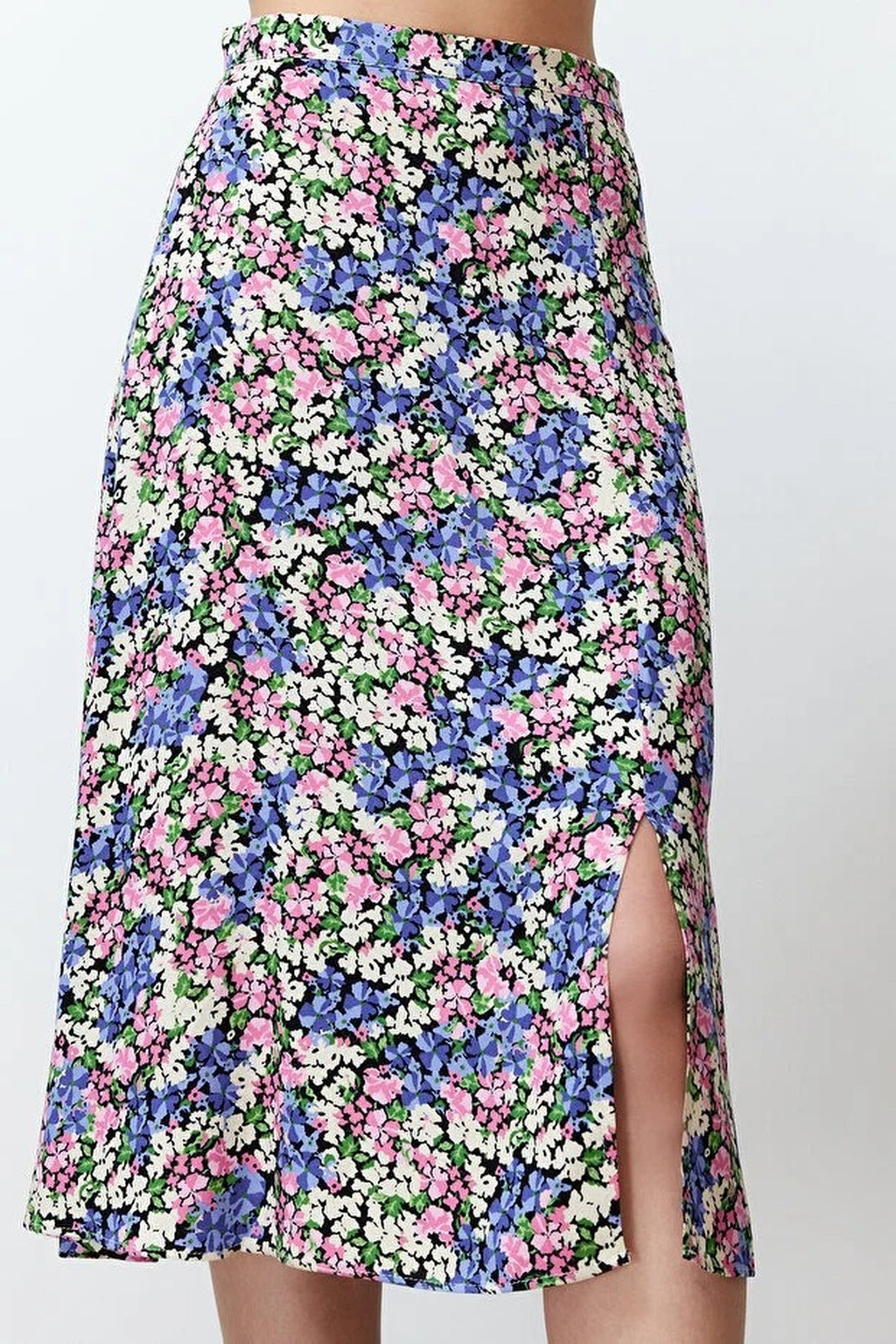 Floral Print Midi Woven Skirt with Slit Detail