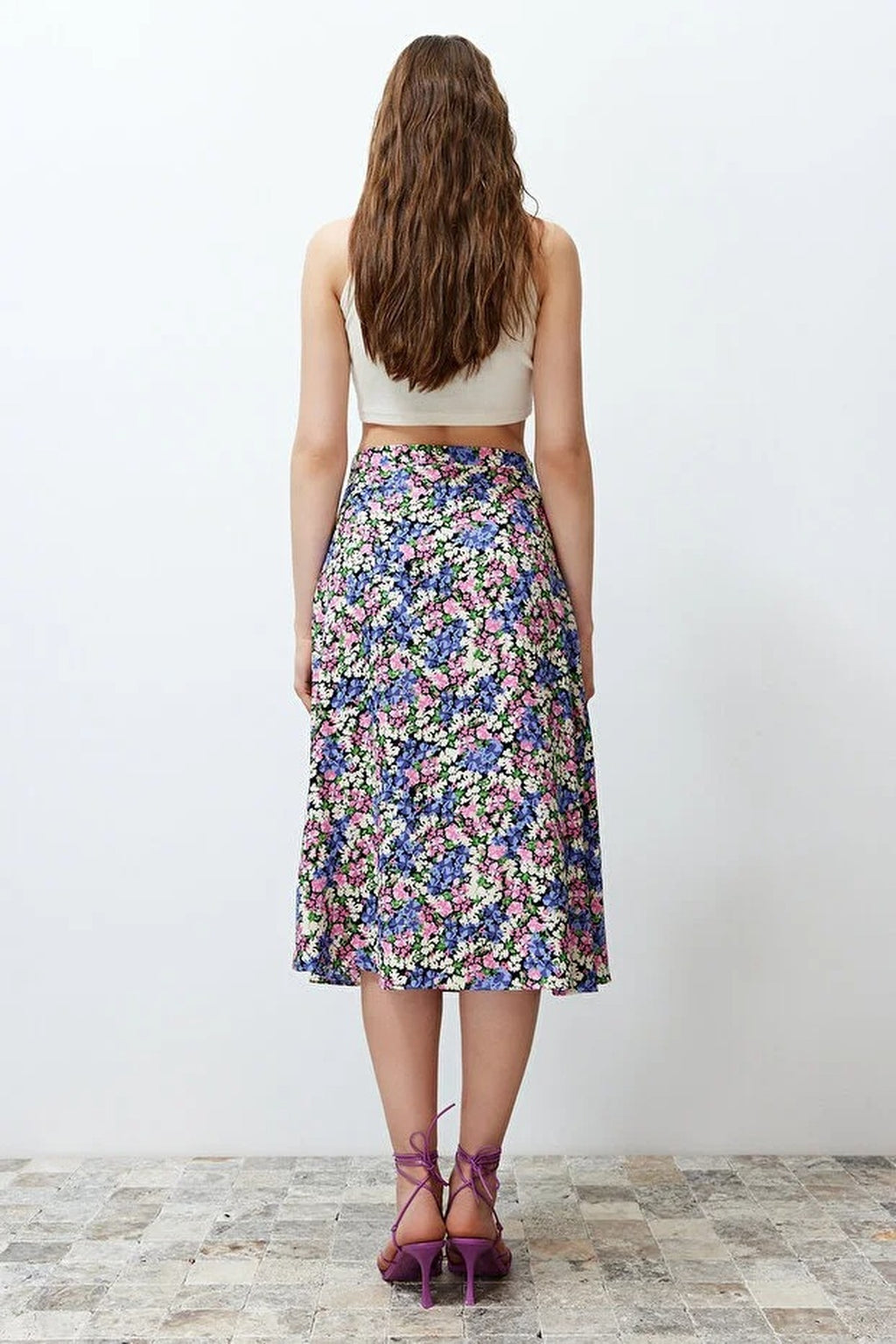 Floral Print Midi Woven Skirt with Slit Detail