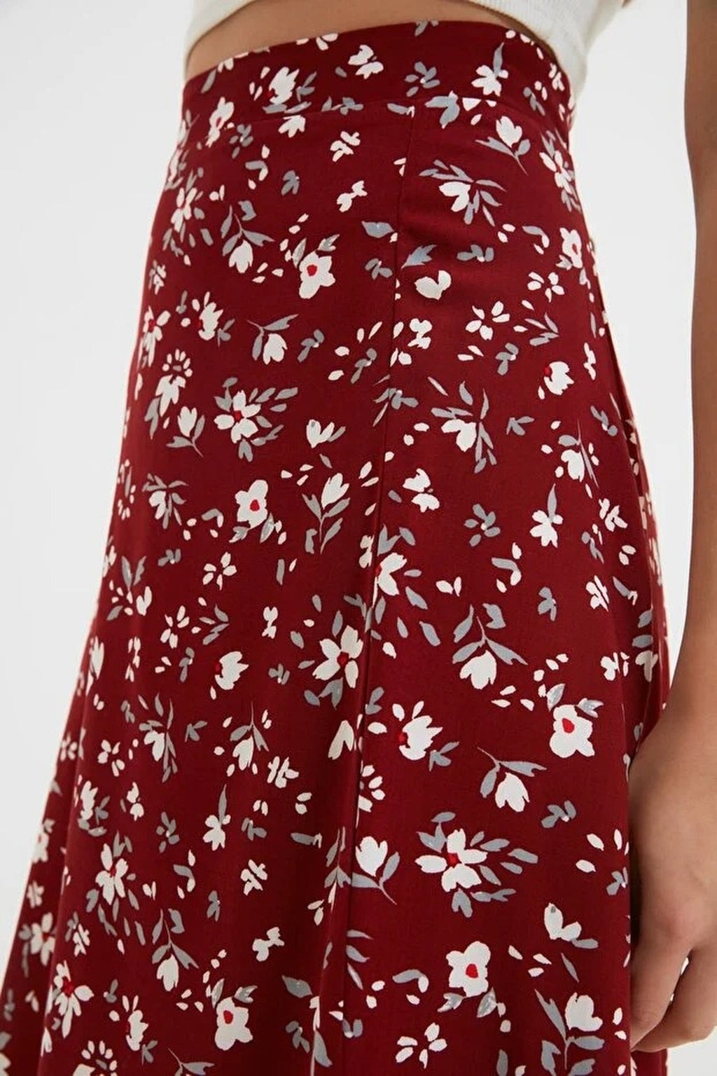 Floral Print Midi Woven Skirt with Slit Detail