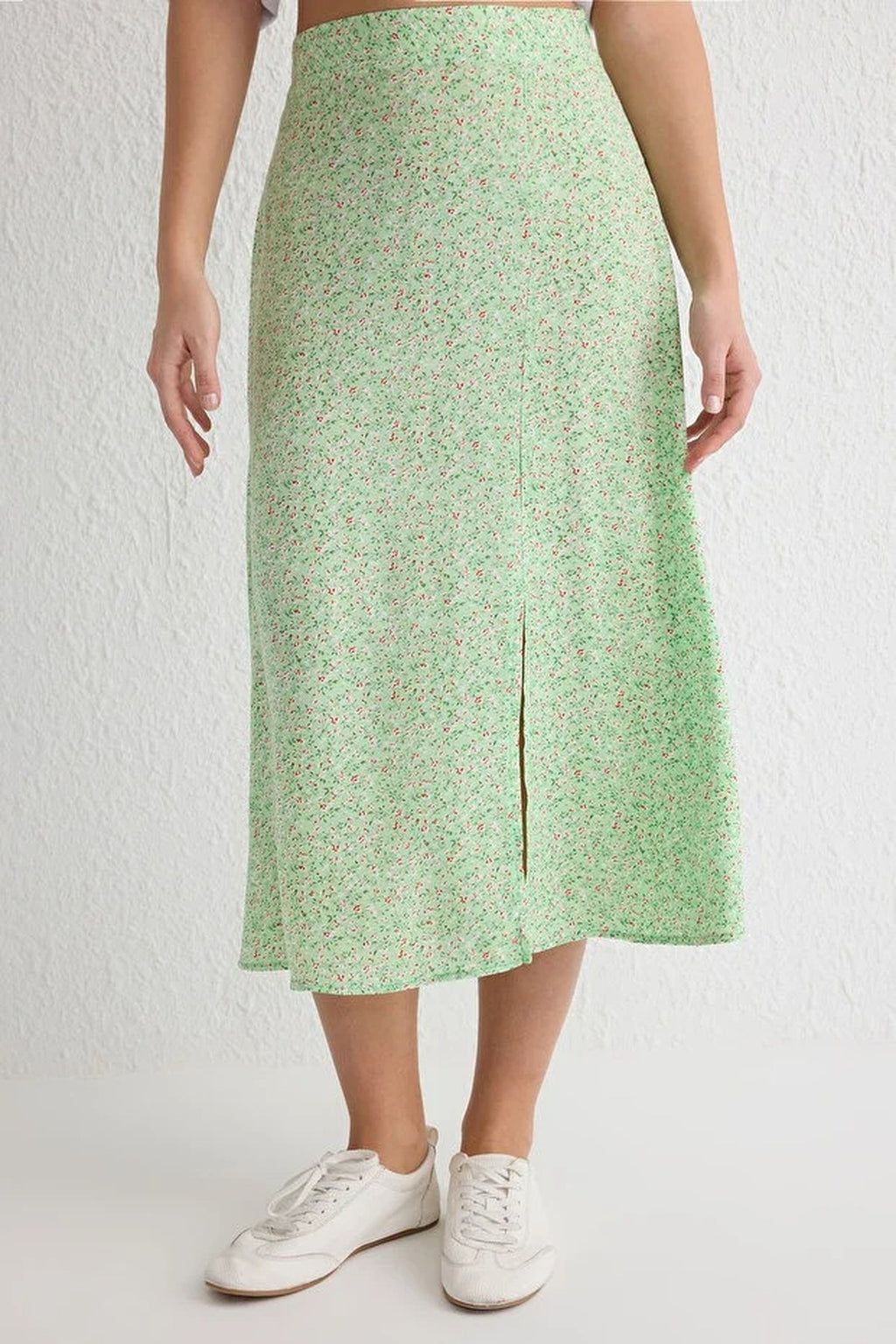Floral Print Midi Woven Skirt with Slit Detail