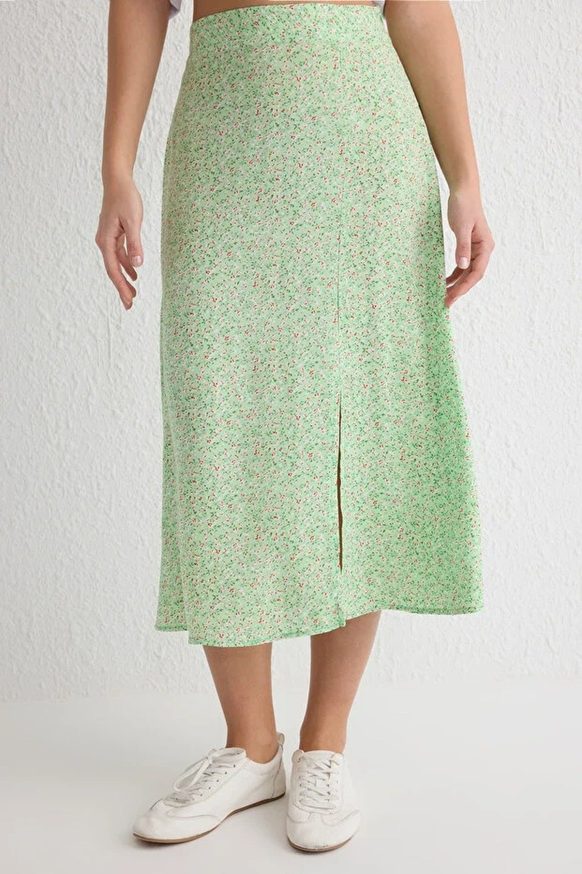 Floral Print Midi Woven Skirt with Slit Detail