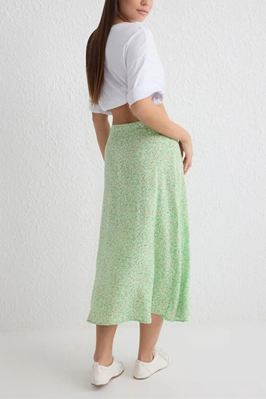 Floral Print Midi Woven Skirt with Slit Detail