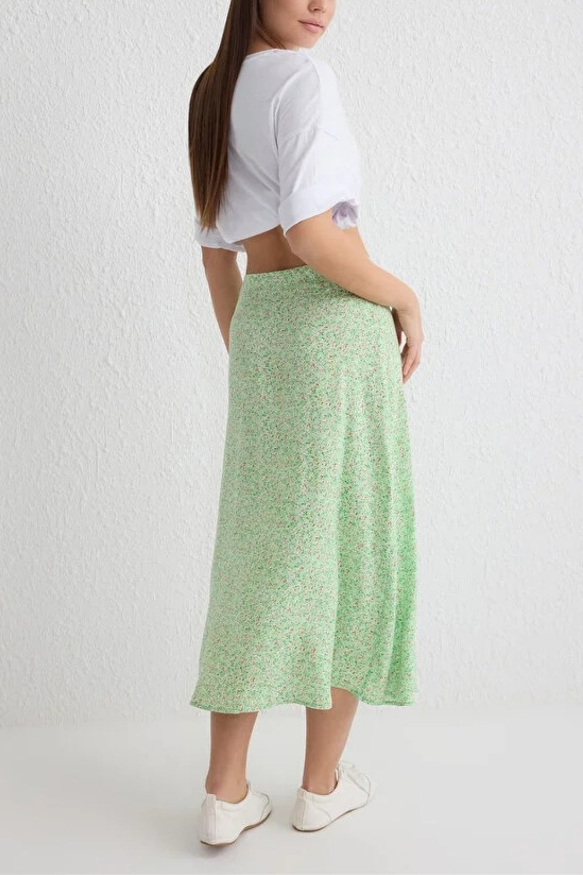 Floral Print Midi Woven Skirt with Slit Detail