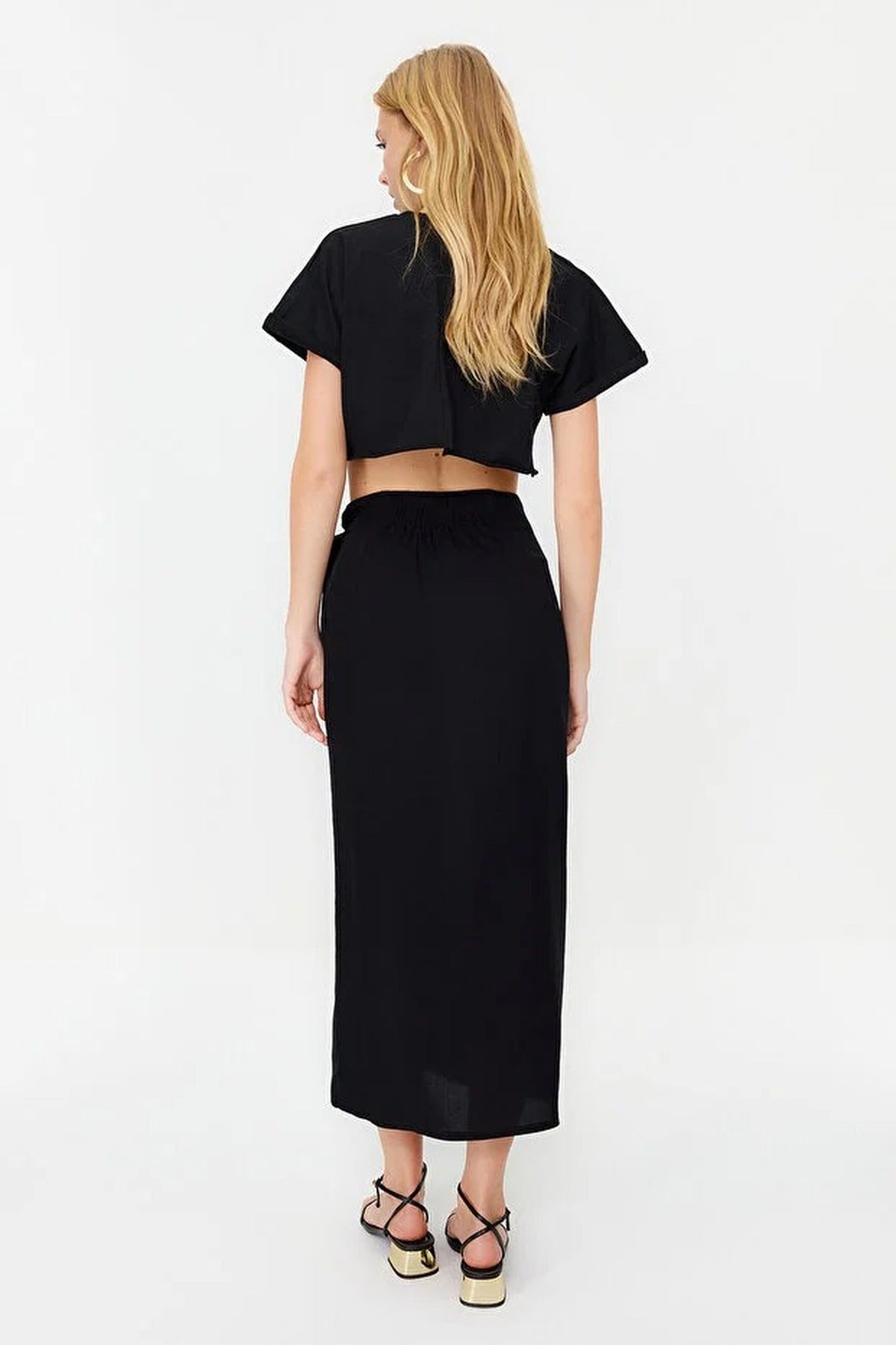 Double Breasted Maxi Length Woven Skirt with Tie Detail