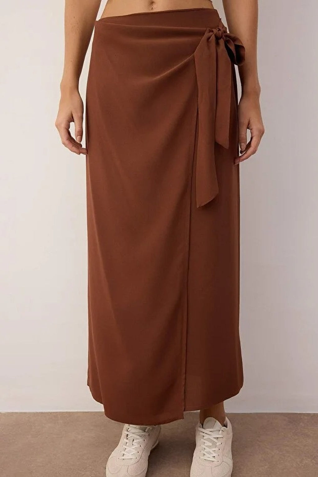 Double Breasted Maxi Length Woven Skirt with Tie Detail