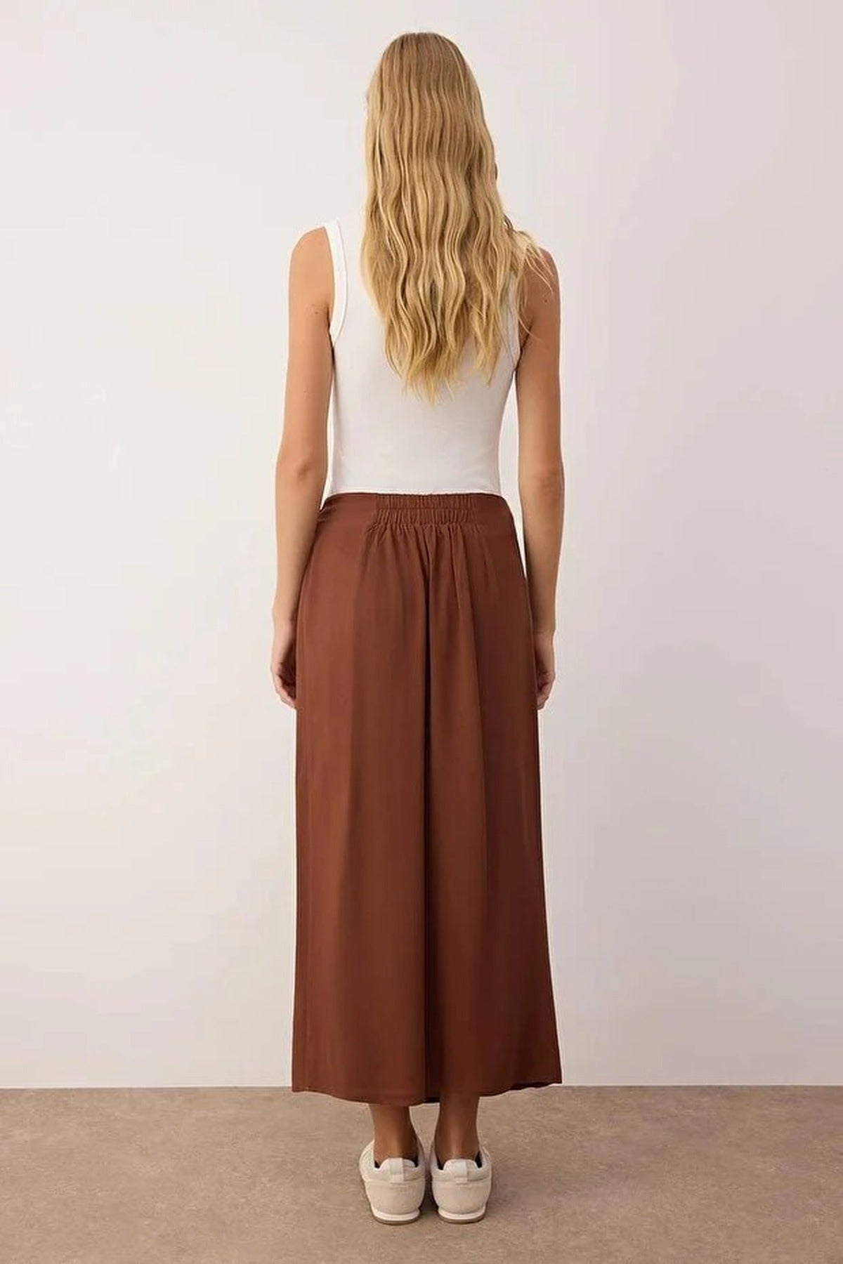 Double Breasted Maxi Length Woven Skirt with Tie Detail