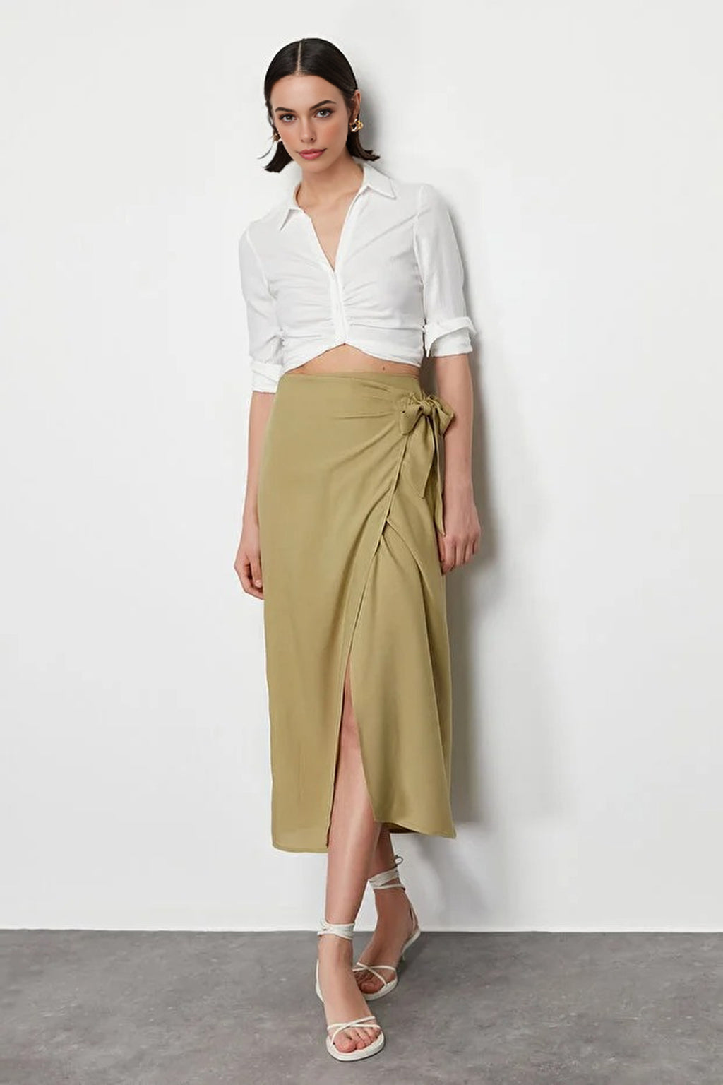 Double Breasted Maxi Length Woven Skirt with Tie Detail