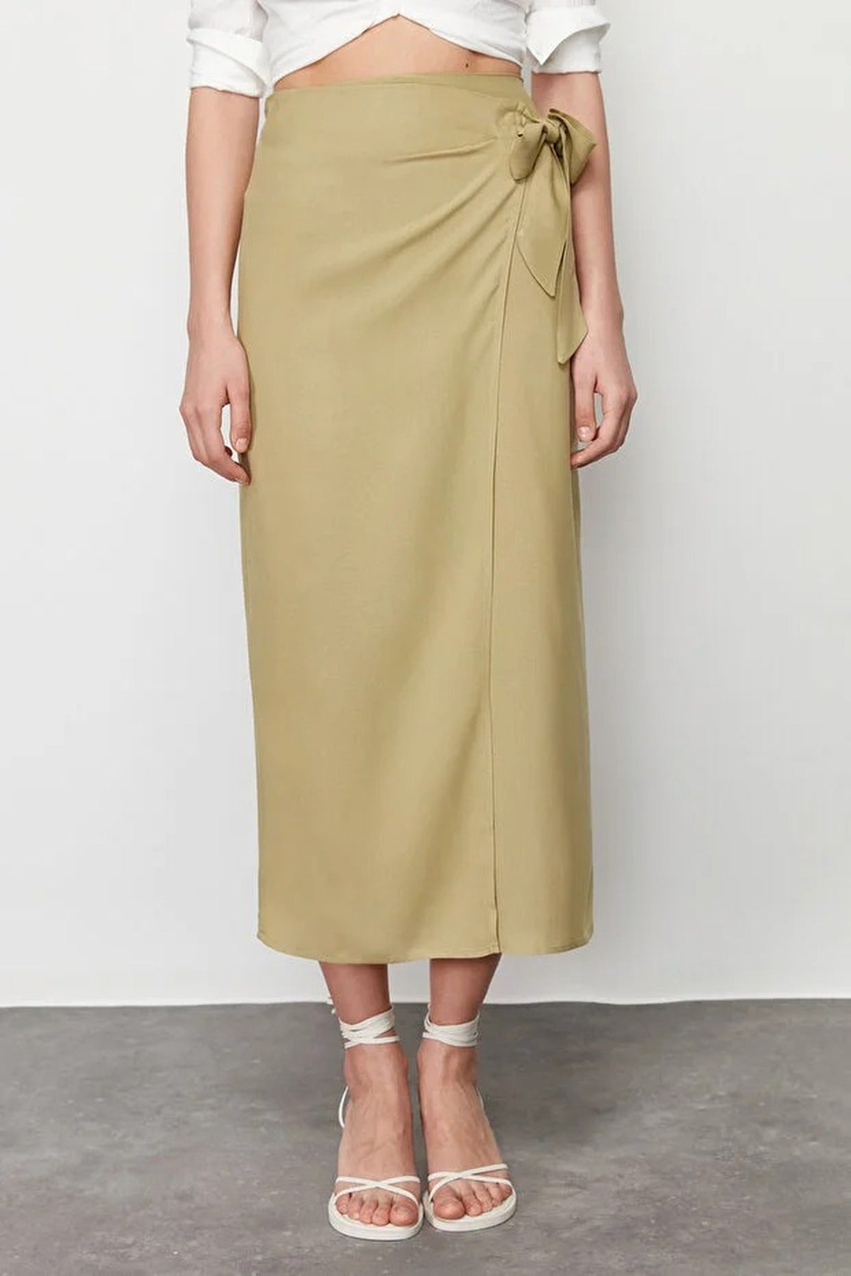 Double Breasted Maxi Length Woven Skirt with Tie Detail