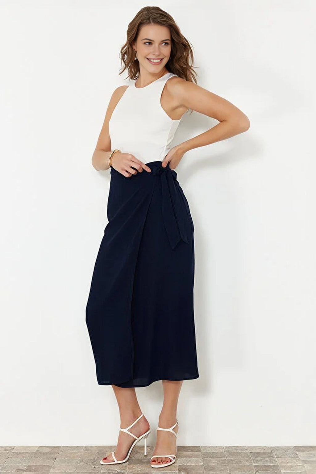 Double Breasted Maxi Length Woven Skirt with Tie Detail
