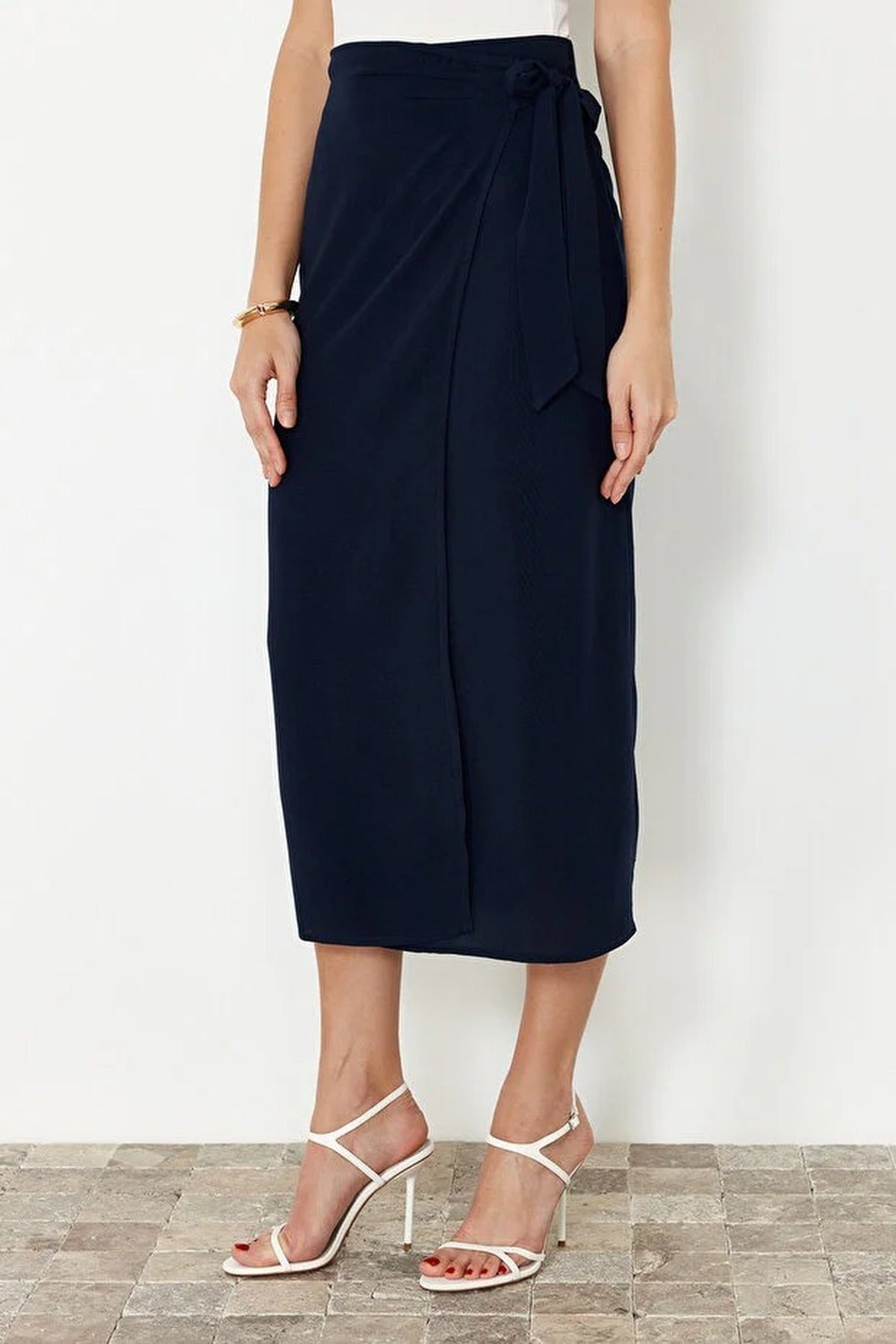 Double Breasted Maxi Length Woven Skirt with Tie Detail