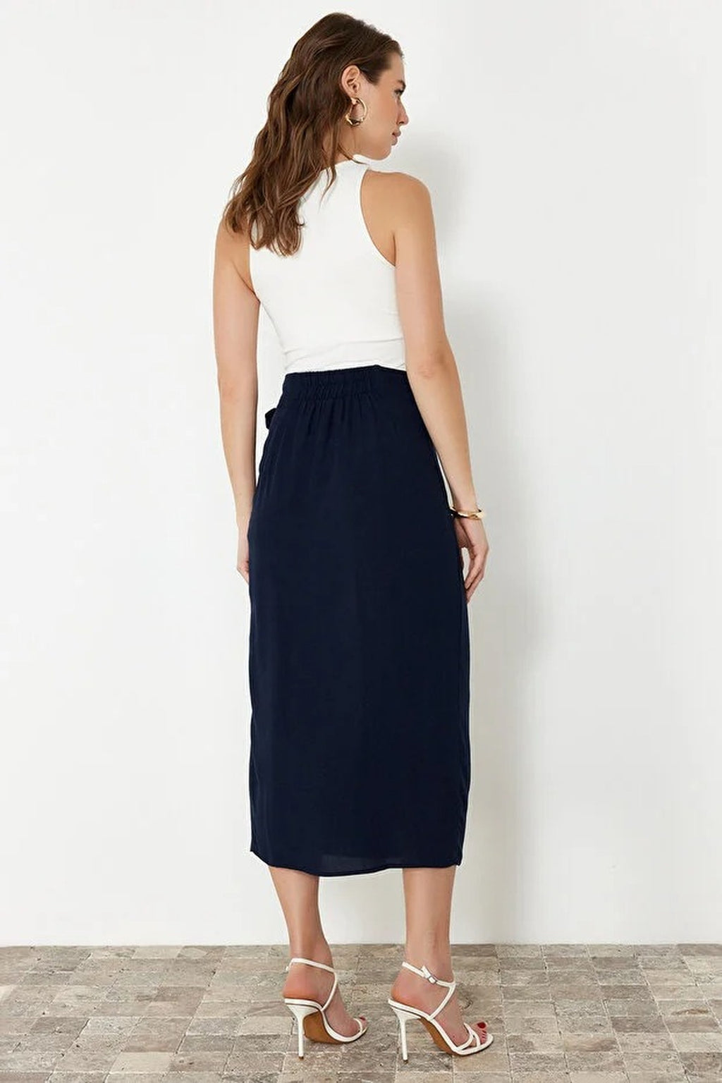 Double Breasted Maxi Length Woven Skirt with Tie Detail