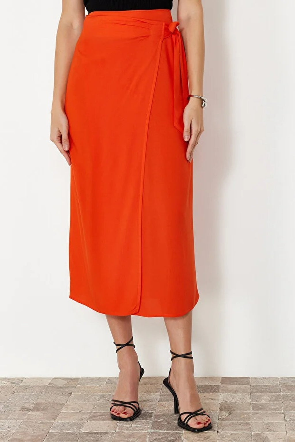 Double Breasted Maxi Length Woven Skirt with Tie Detail